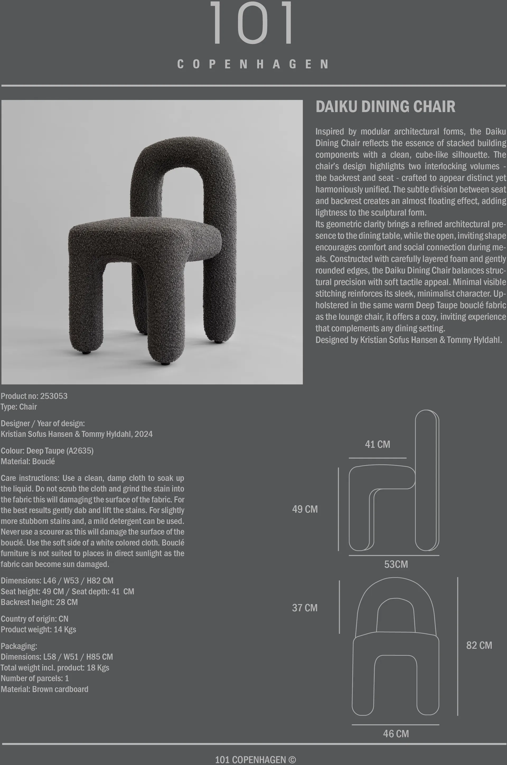 Daiku ダイニングチェア, Deep taupe 101 Copenhagen