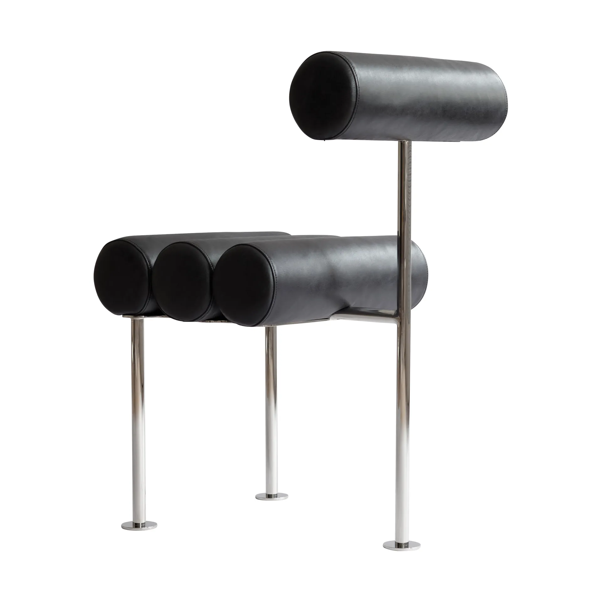 Hiro ダイニングチェア, Stainless steel-aniline leather black 101 Copenhagen