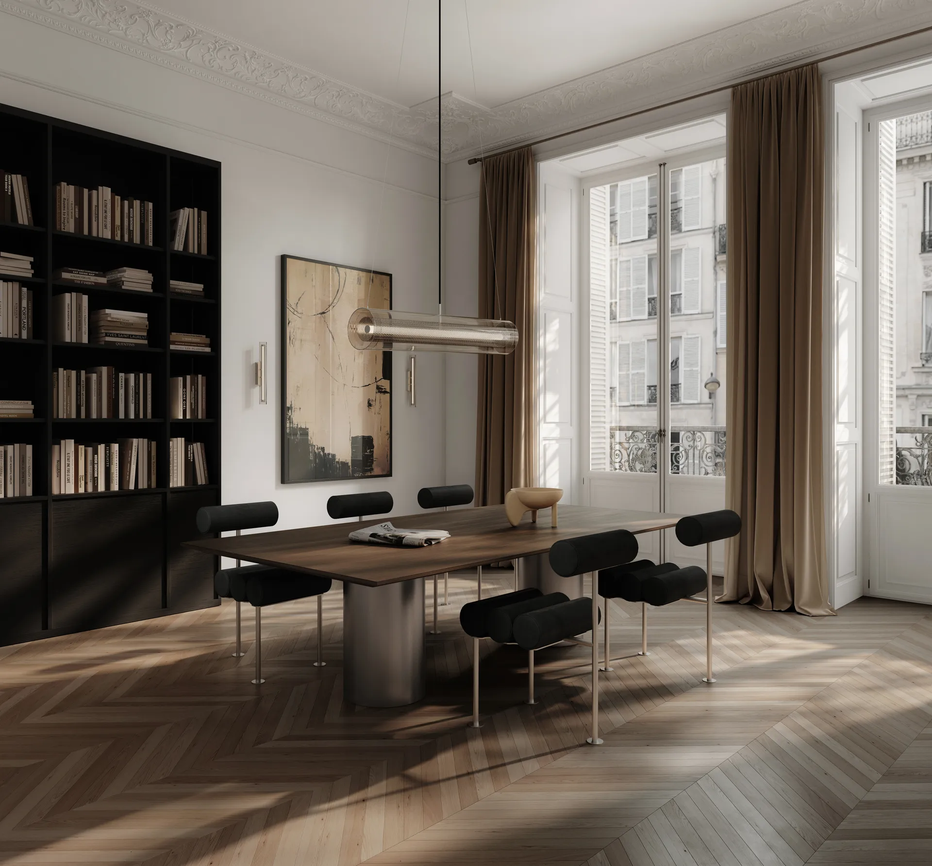 Hiro ダイニングチェア, Stainless steel-aniline leather black 101 Copenhagen