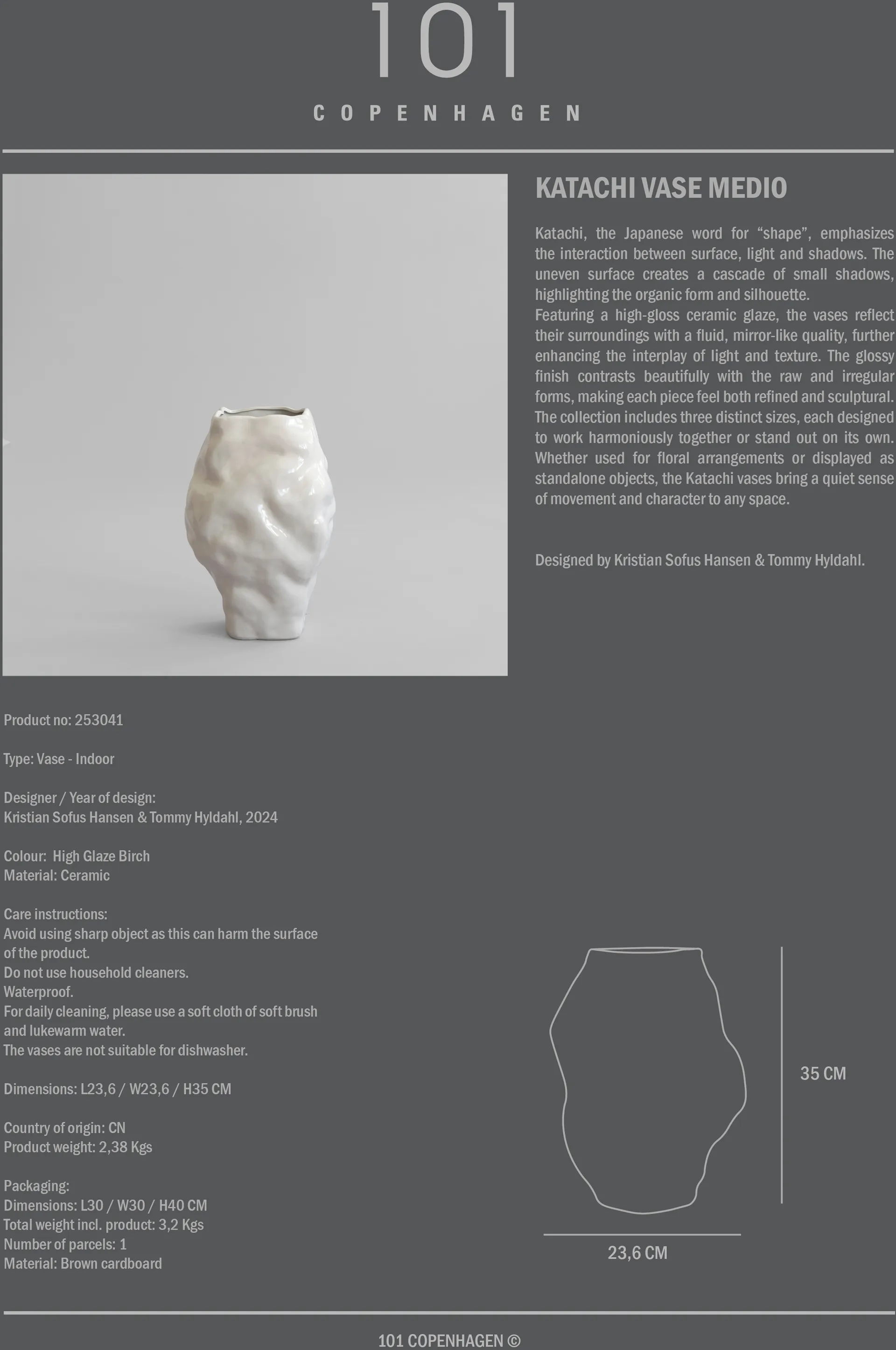 Katachi 花瓶 ミディアム, High glaze birch 101 Copenhagen