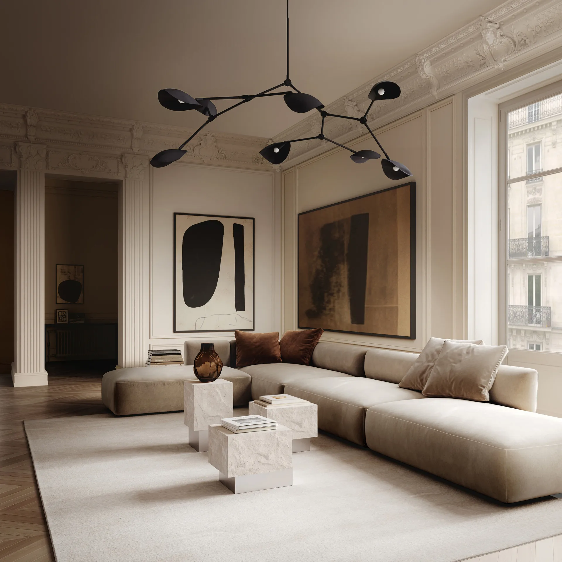 Temple サイドテーブル tall 50x33 cm, Chrome-limestone 101 Copenhagen