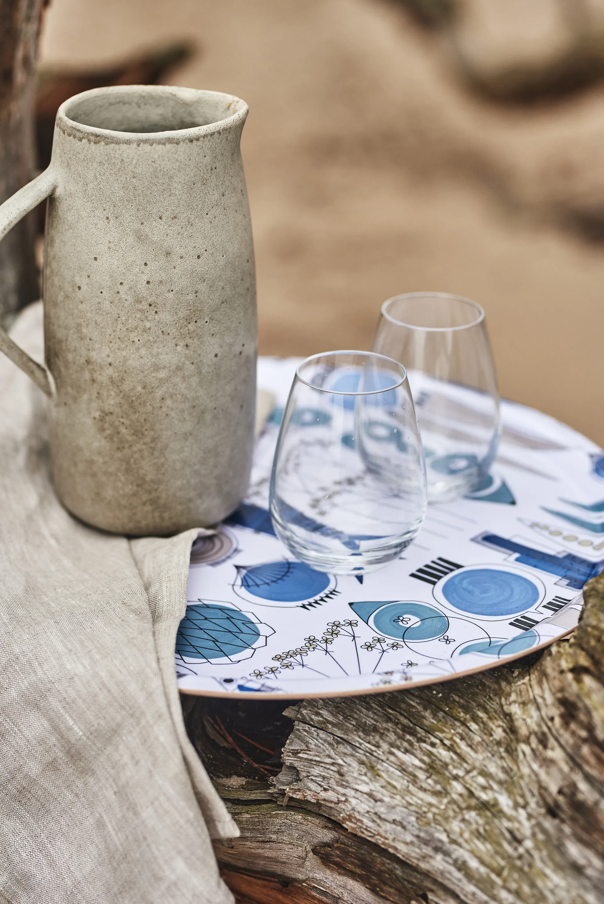 Picknick トレイ Ø38 cm, Blue-beige Almedahls | アルメダールズ