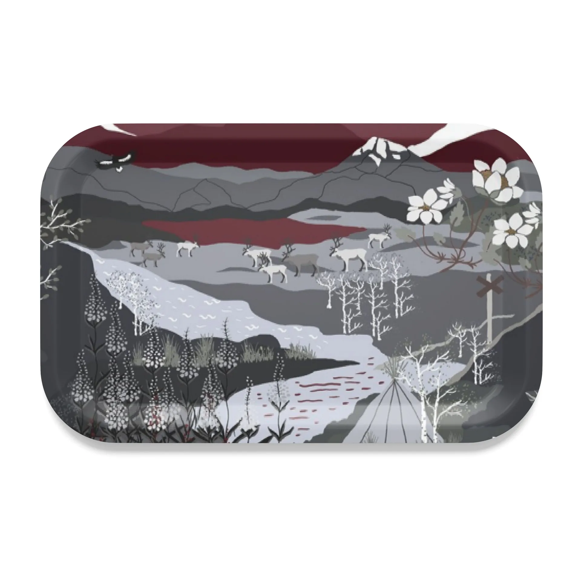 Fjällvandring トレイ 21x33 cm, grey-burgundy Arvidssons Textil | アルビットソン