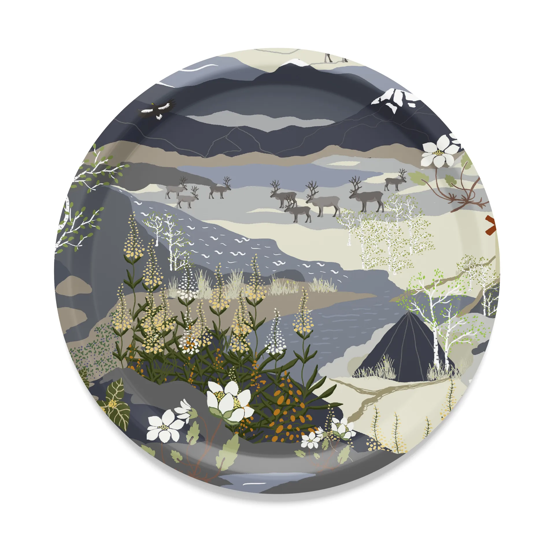 Fjällvandring トレイ Ø31 cm, Blue Arvidssons Textil | アルビットソン