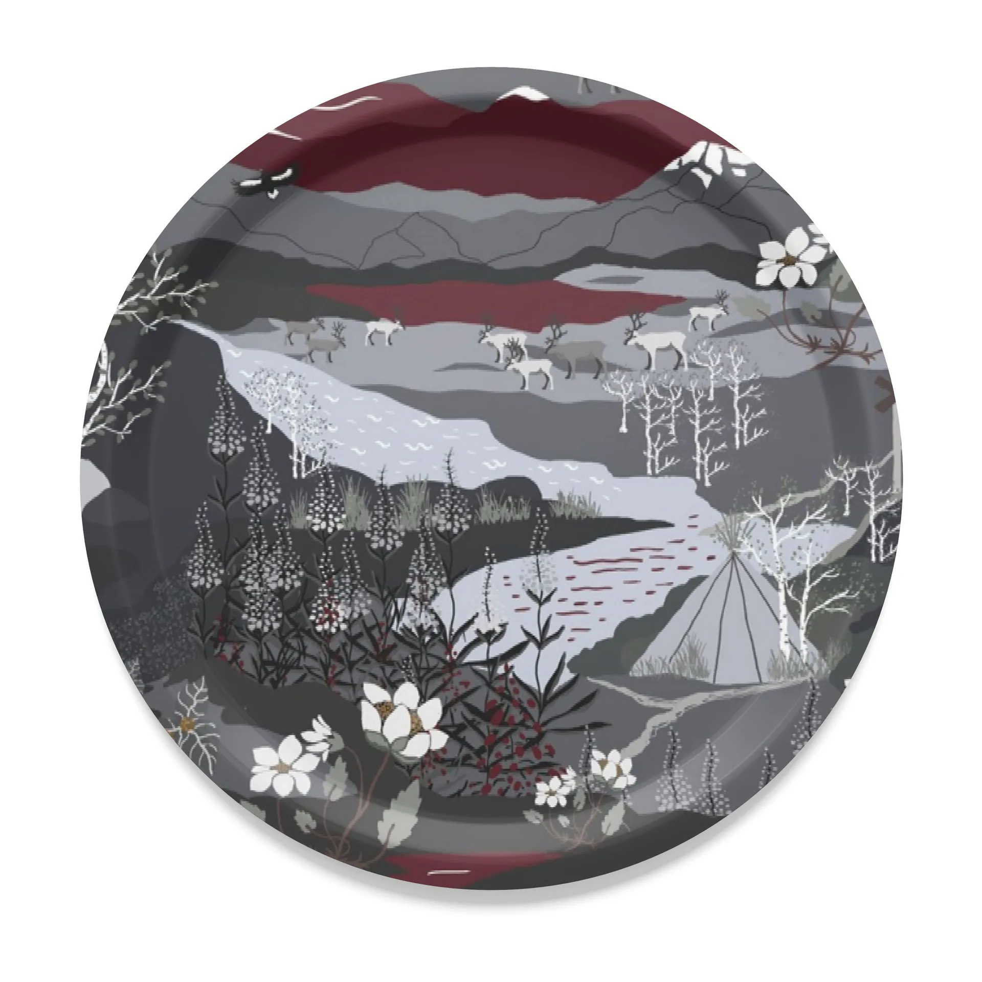 Fjällvandring トレイ Ø31 cm, grey-burgundy Arvidssons Textil | アルビットソン