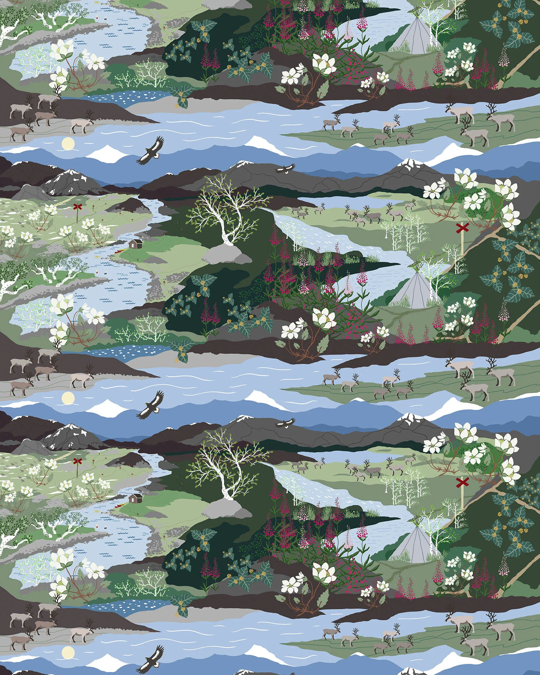 Fjällvandring ファブリック, Blue-green Arvidssons Textil | アルビットソン