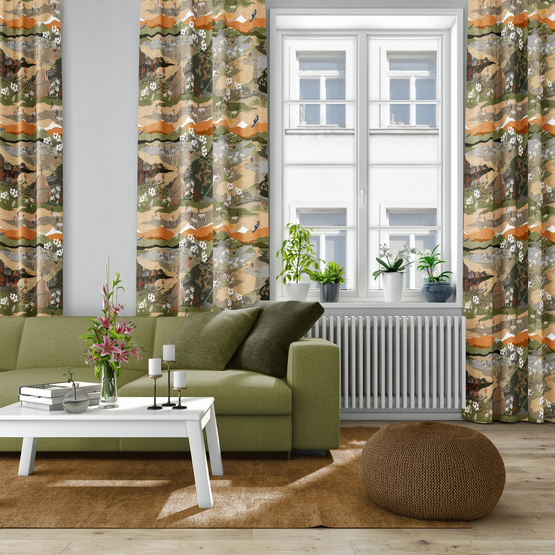 Fjällvandring ファブリック, green-rust Arvidssons Textil | アルビットソン