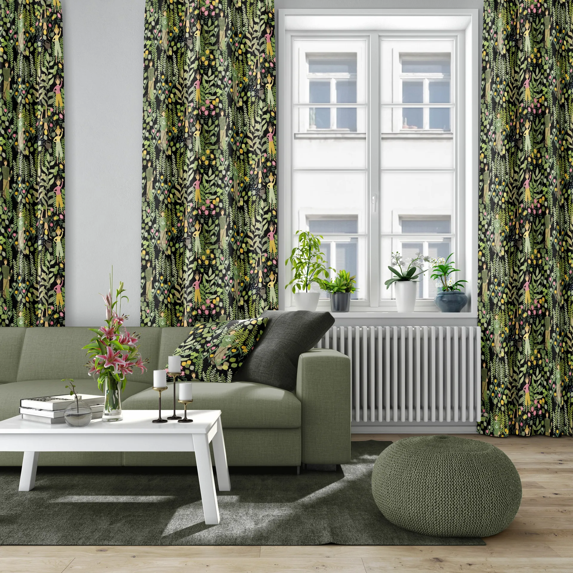 Trädgård ファブリック, Black-green Arvidssons Textil | アルビットソン