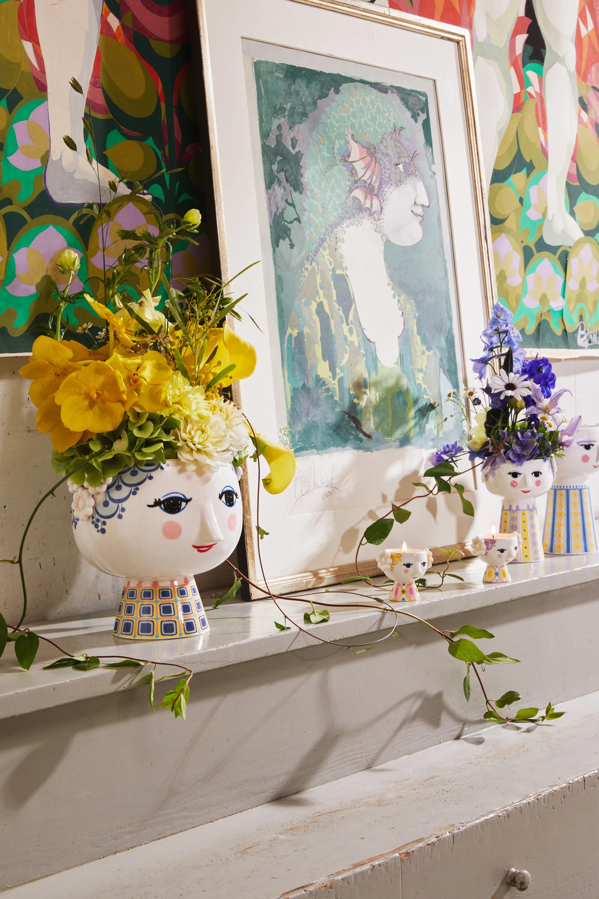 Eva キャンドルホルダー Ø6.5 cm 2個セット, Yellow-lavender Bjørn Wiinblad