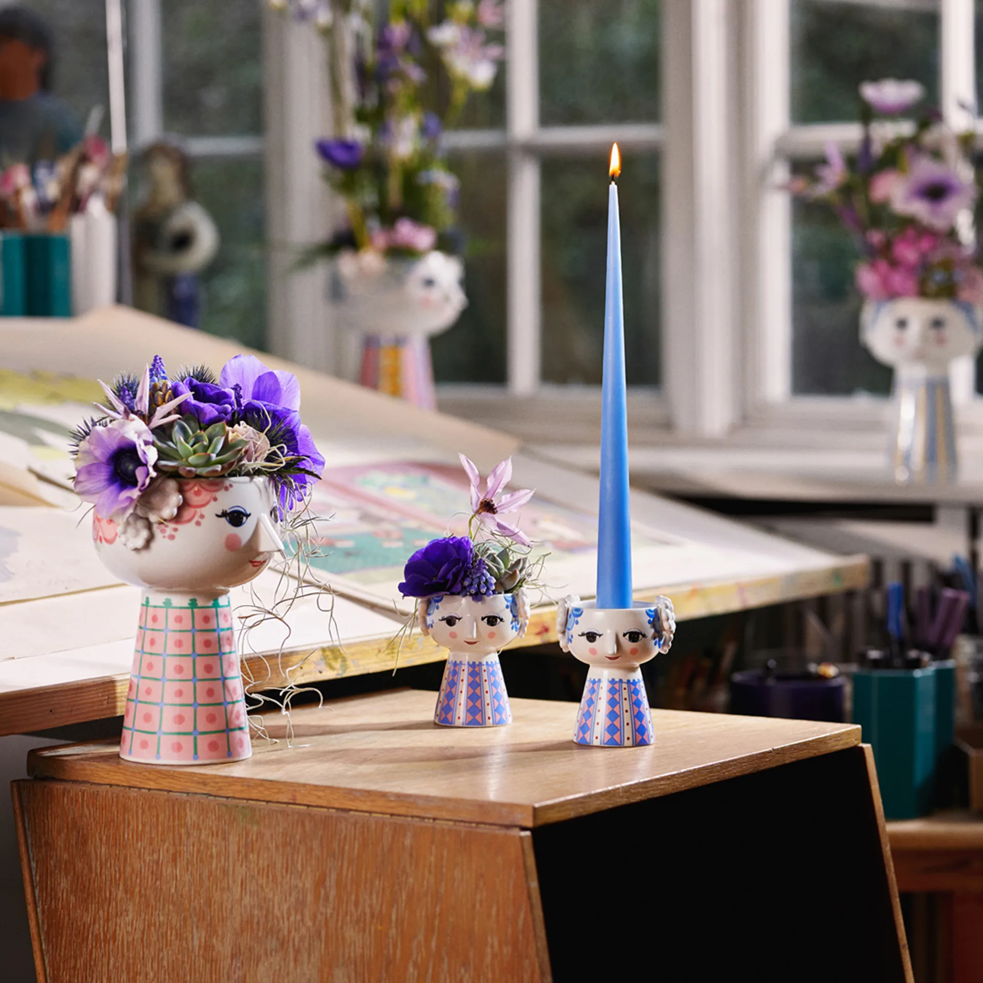 Eva キャンドルスティック 9,5 cm, Dark blue Bjørn Wiinblad