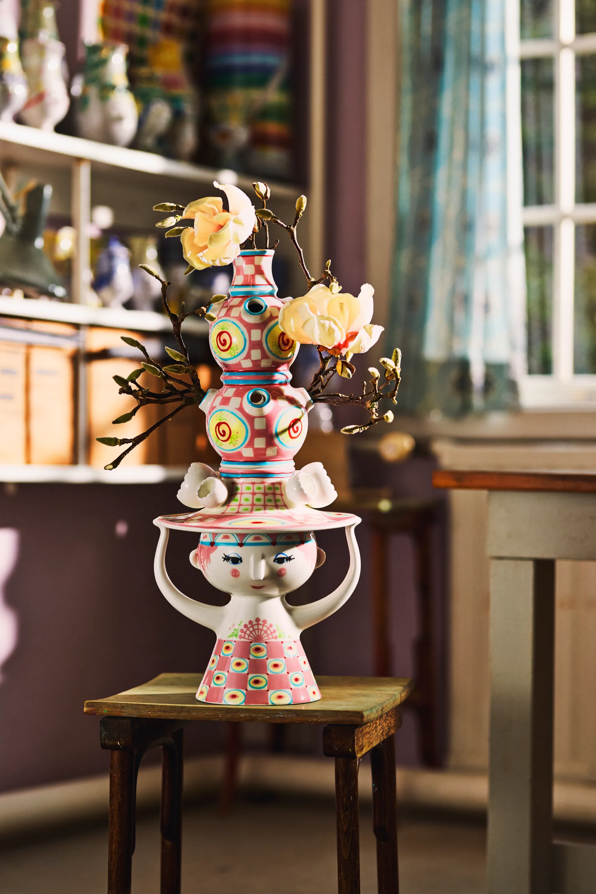 Lady with hat 花瓶 50 cm, Pink Bjørn Wiinblad