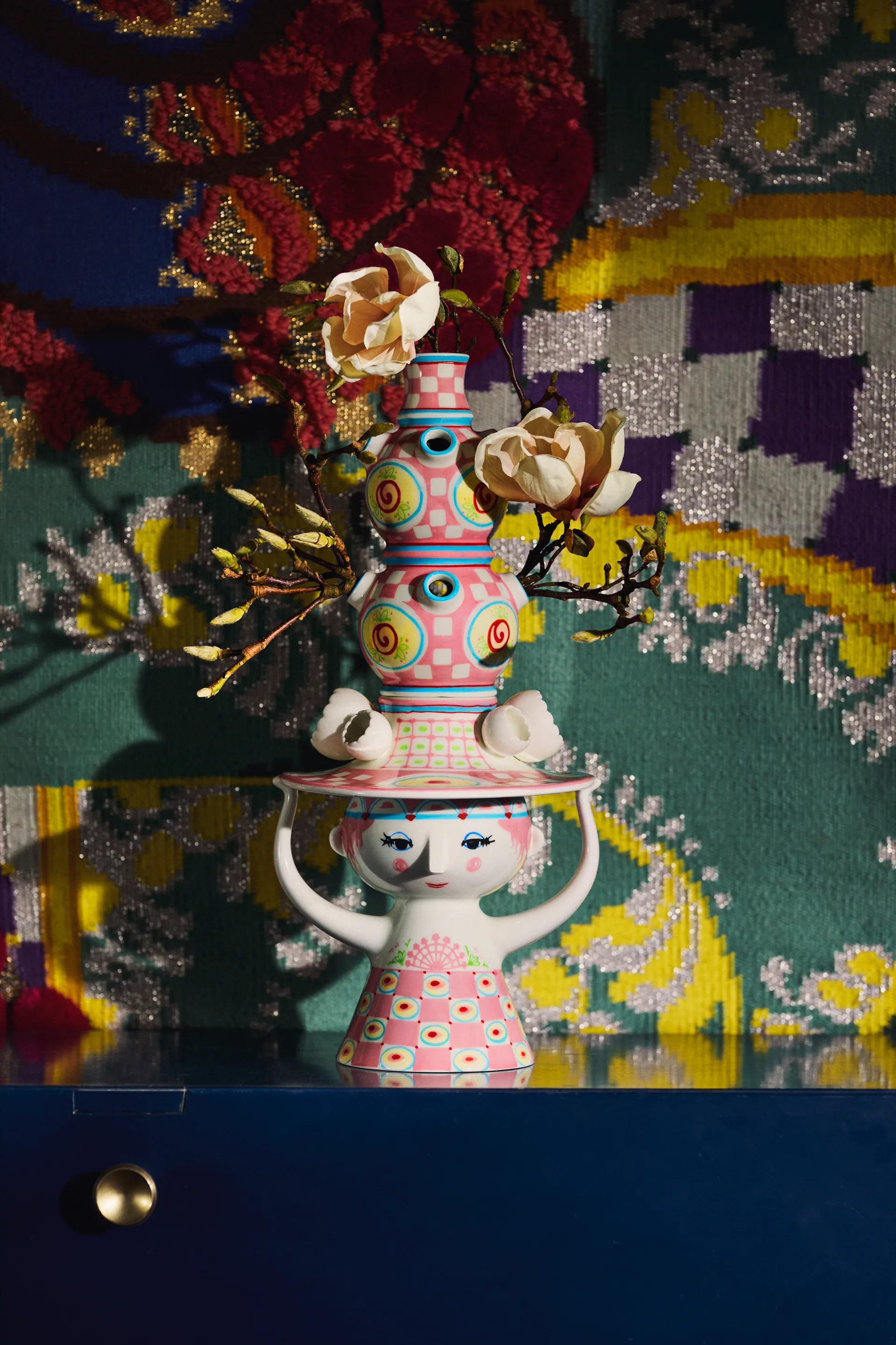 Lady with hat 花瓶 50 cm, Pink Bjørn Wiinblad