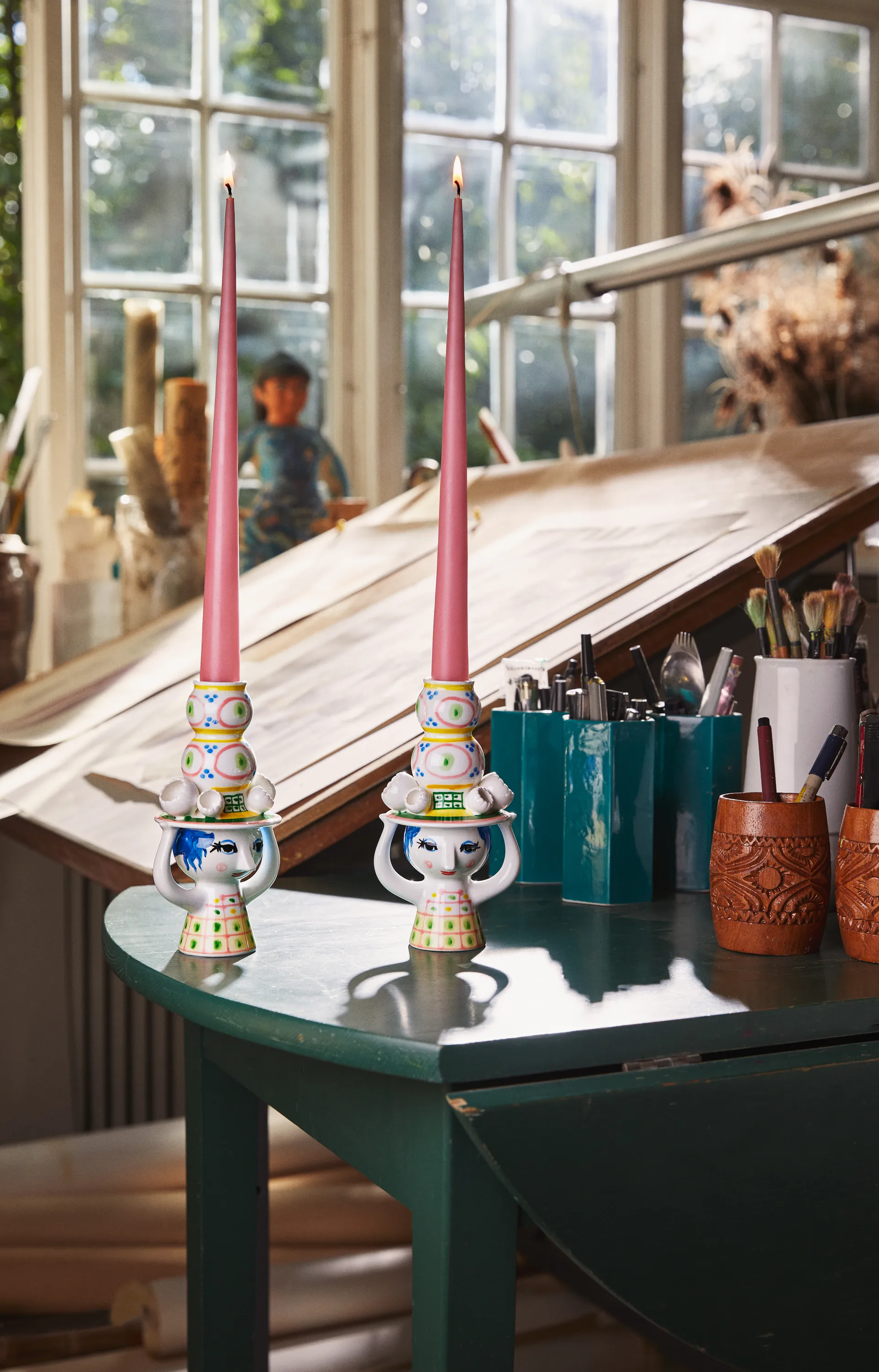 Lady with hat キャンドルホルダー H16 cm, Pink Bjørn Wiinblad