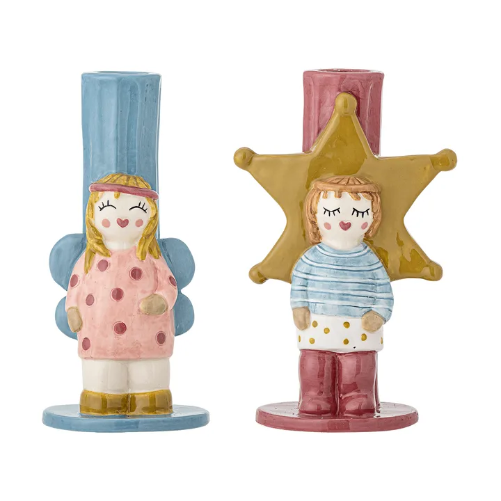 Bisby ljusstake - Blue-pink, 2 pieces, 15 cm - Bloomingville | ブルーミングヴィル