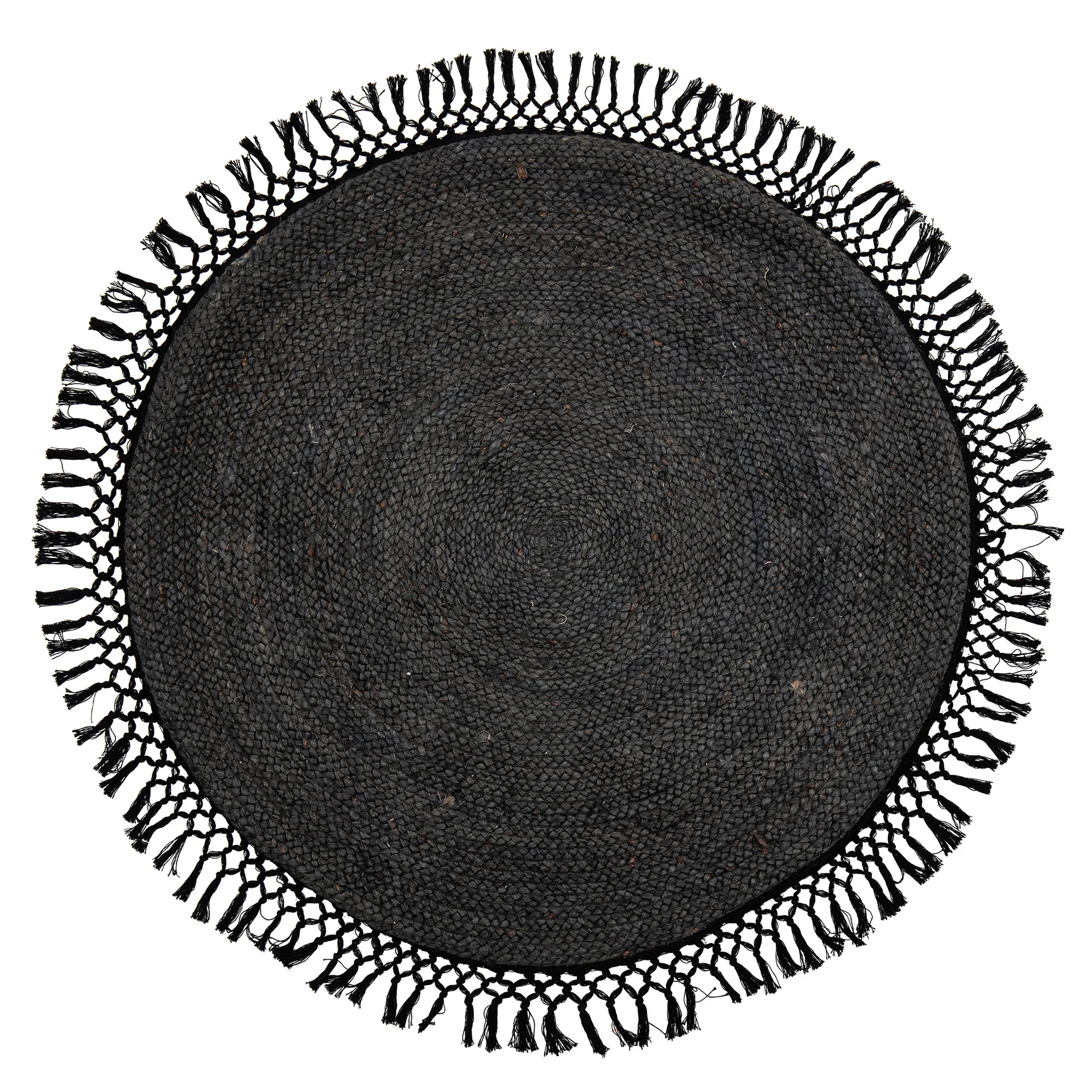 Bloomingville ジュートラグ フリンジ付き Ø122 cm, Black Bloomingville | ブルーミングヴィル