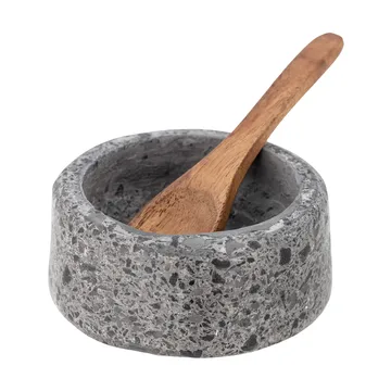 Ghizelle ソルトセラー & スプーン Ø7 cm - Stone-acacia - Bloomingville | ブルーミングヴィル