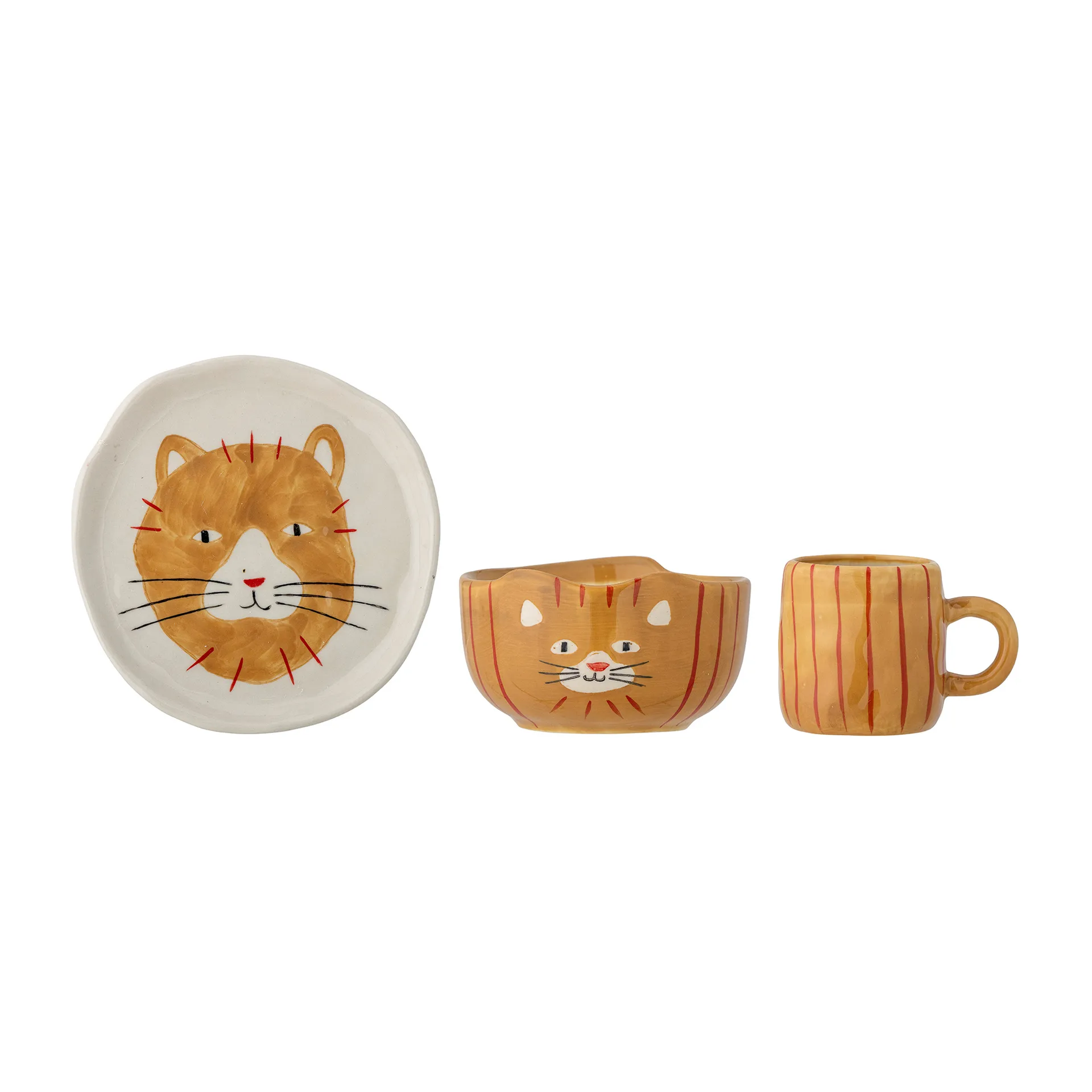 Kittie キッズ用ディナー食器 ストーンウェア 3つセット , Cat Bloomingville | ブルーミングヴィル