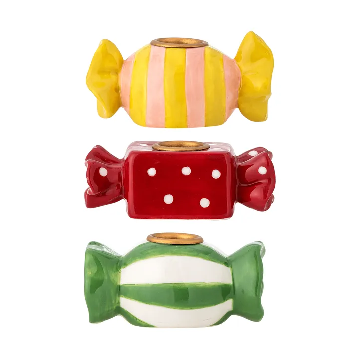 Leiano ljusstake - Yellow-red-green, 3 pieces, 10 cm - Bloomingville | ブルーミングヴィル