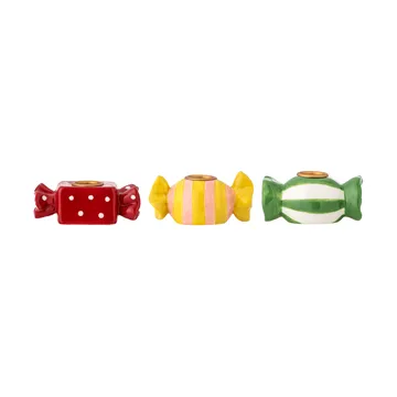 Leiano キャンドルホルダー - Yellow-red-green, 3 pieces, 10 cm - Bloomingville | ブルーミングヴィル