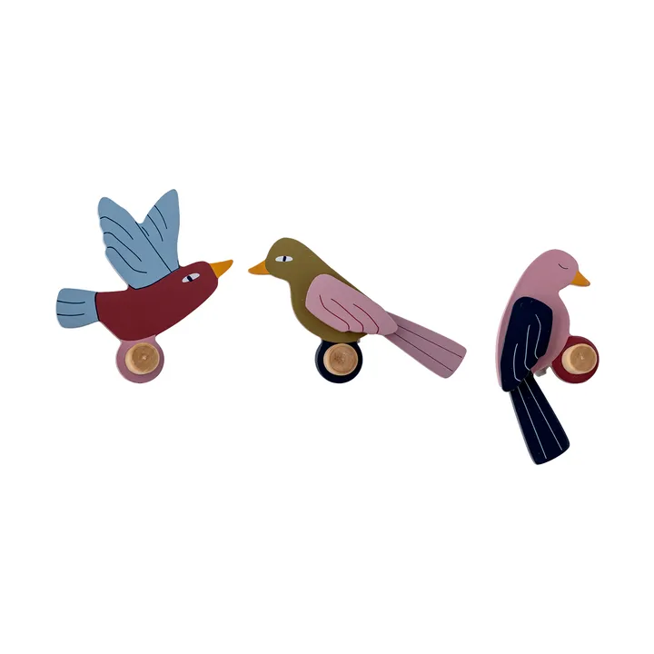 Lewi フック 3個セット - Birds, blue-pink - Bloomingville | ブルーミングヴィル
