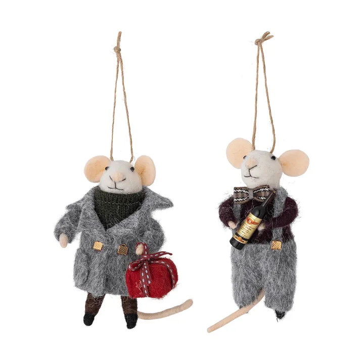 Peo クリスマスツリーデコレーション ウール 2ピース - Grey-black, 11 cm - Bloomingville | ブルーミングヴィル