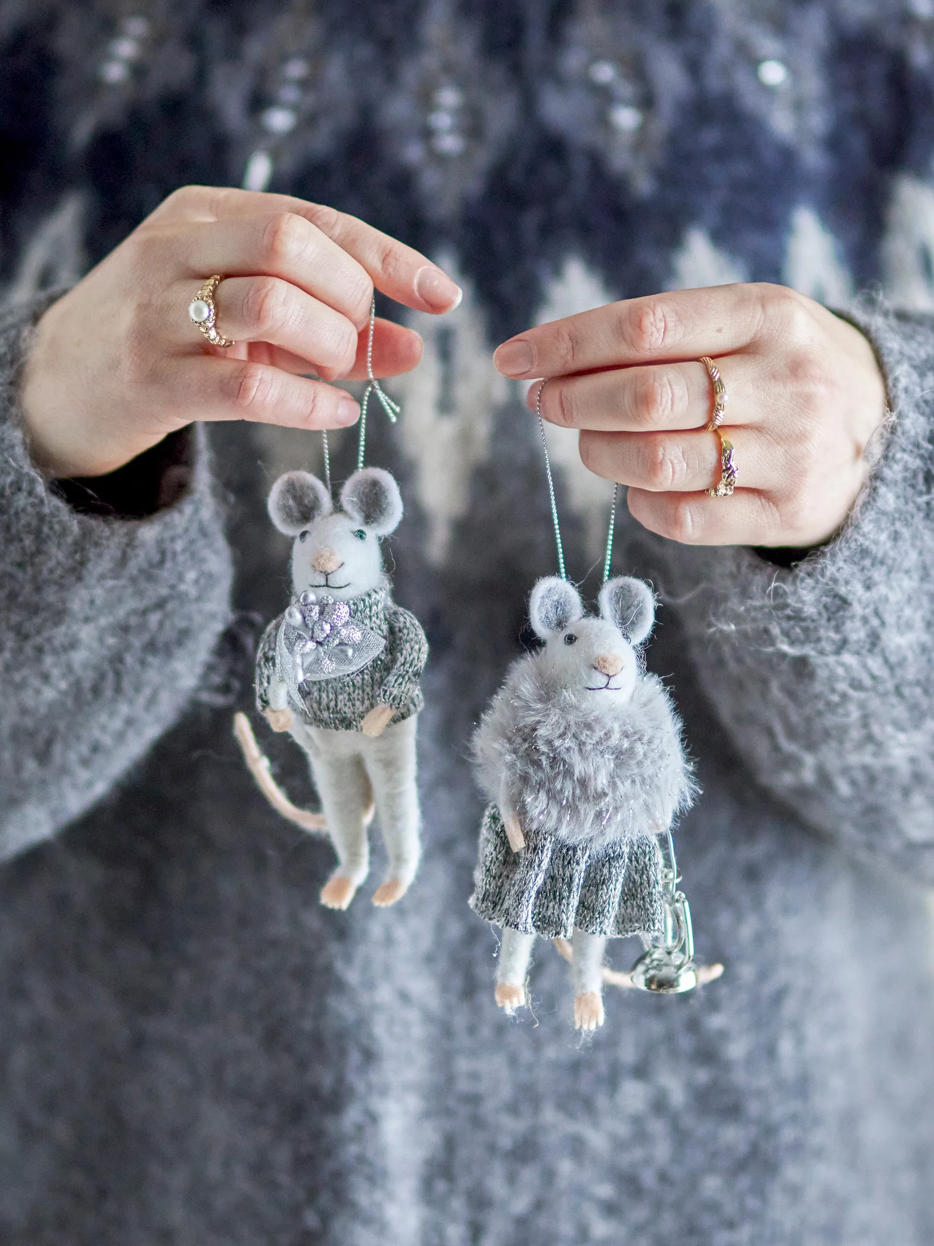 Peo クリスマスオーナメント ねずみ 2ピース, White-grey Bloomingville | ブルーミングヴィル