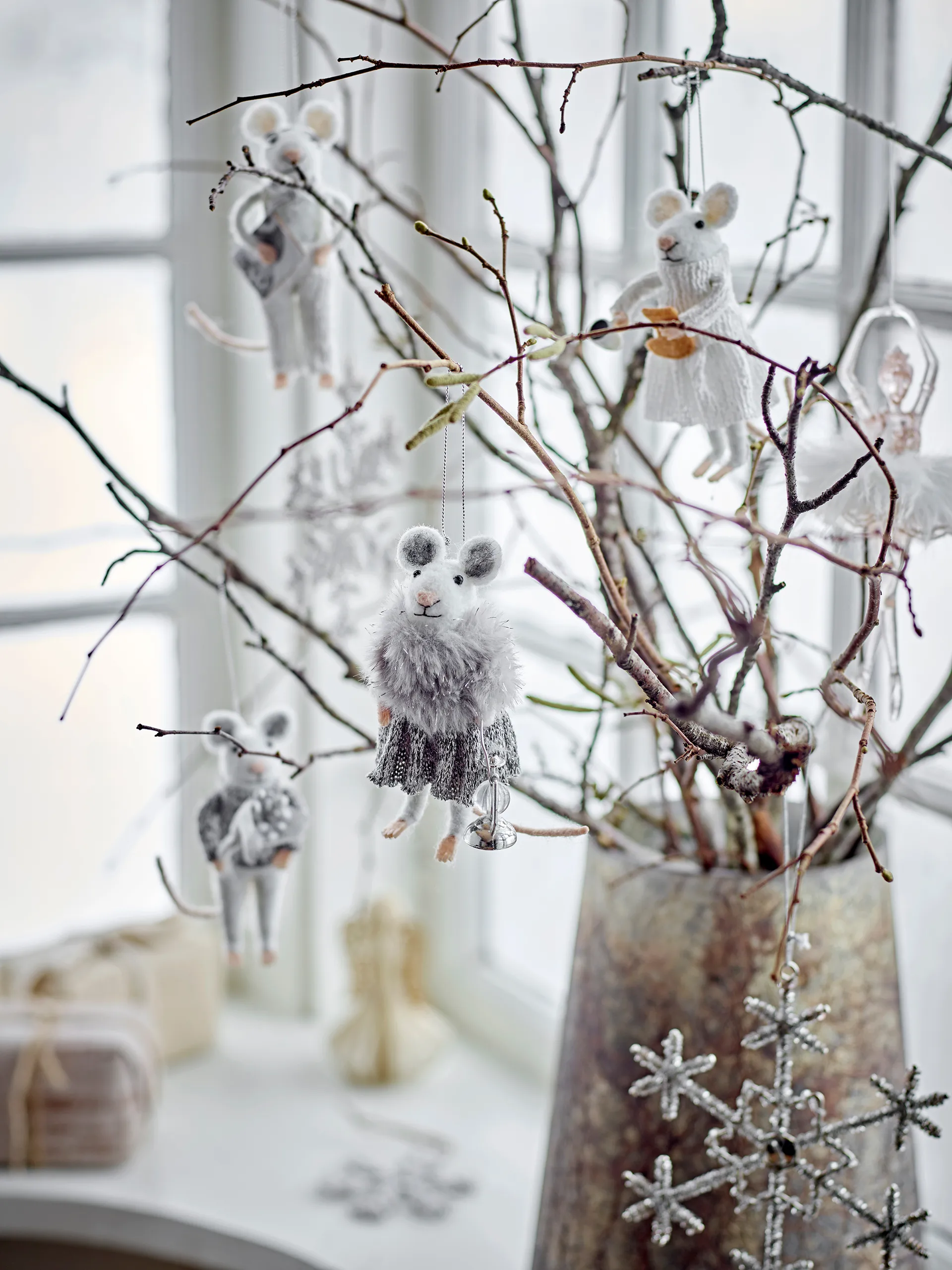 Peo クリスマスオーナメント ねずみ 2ピース, White-grey Bloomingville | ブルーミングヴィル