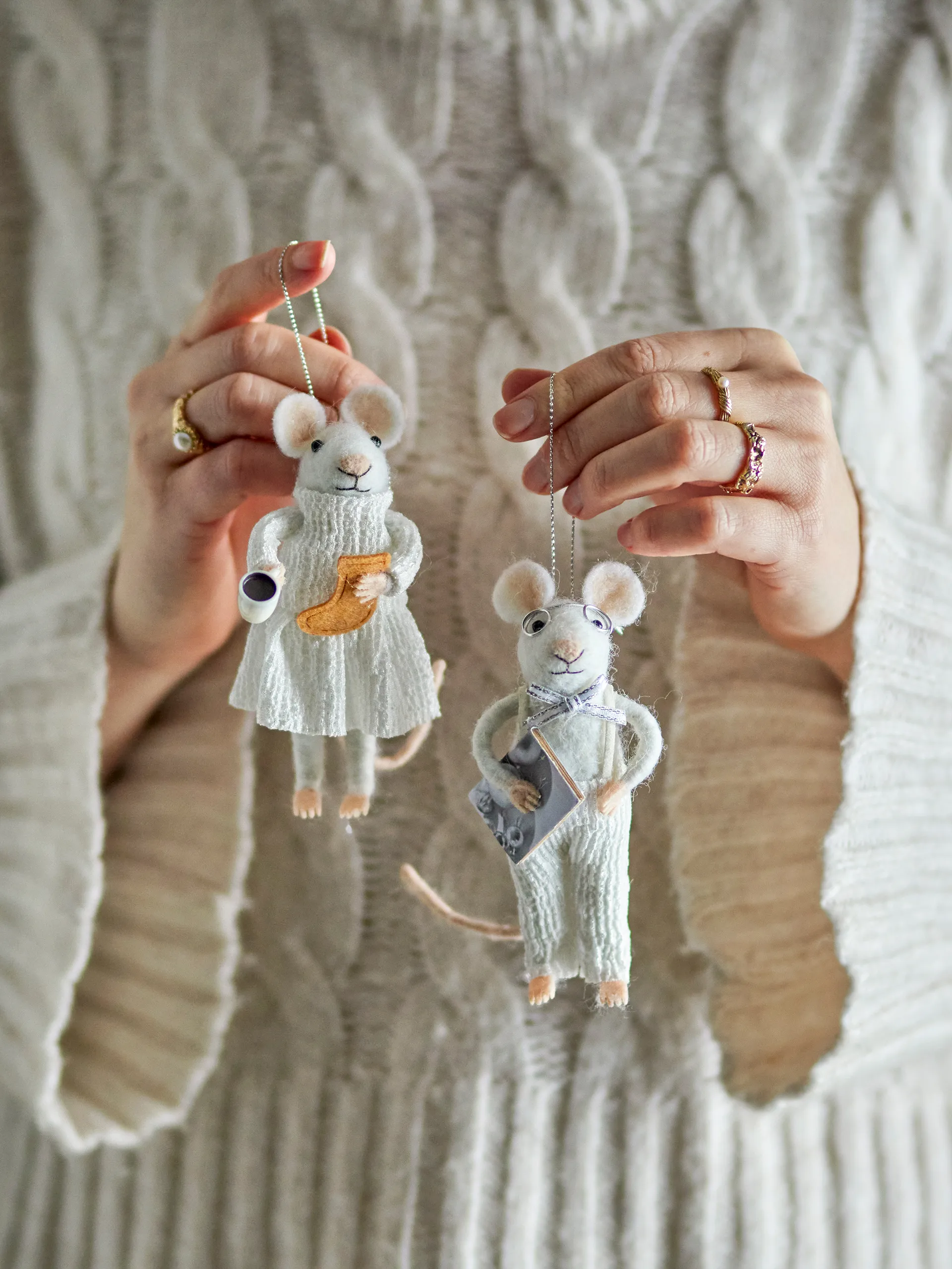 Peo クリスマスオーナメント ねずみ 2ピース, White Bloomingville | ブルーミングヴィル