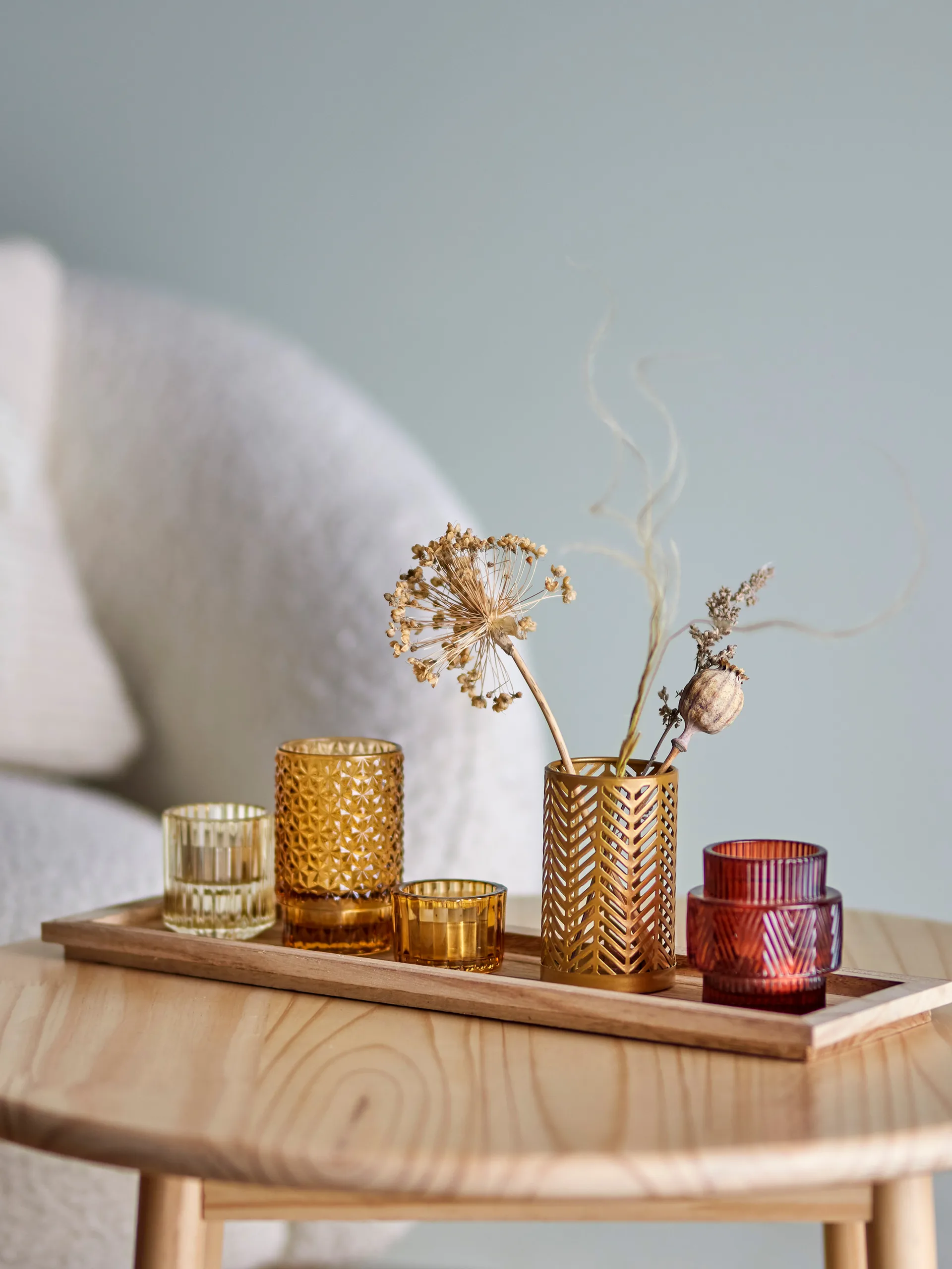 Sanga トレイ & キャンドルホルダー 6ピース, Brown Bloomingville | ブルーミングヴィル