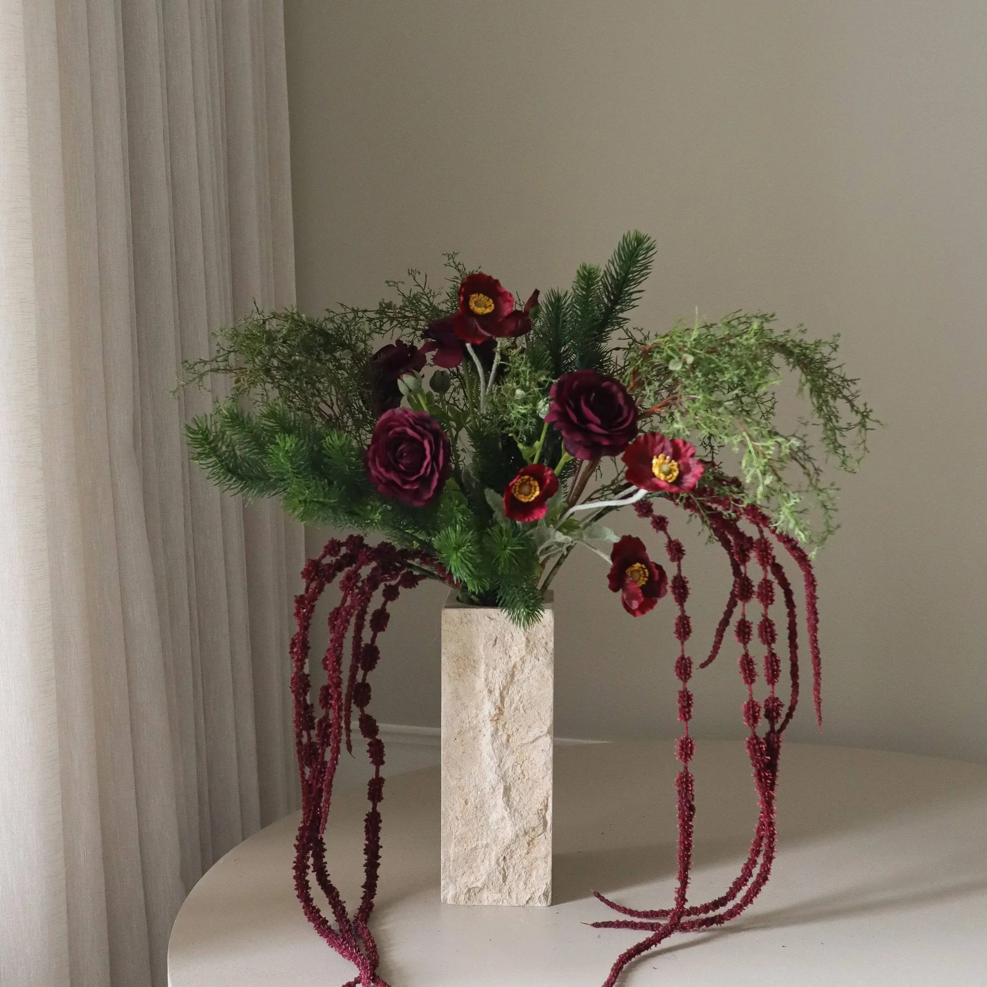 Burnt bloom artificial bouquet, Ranunculus, poppy, allium, amaranth, 90 cm Botané | ボタネ
