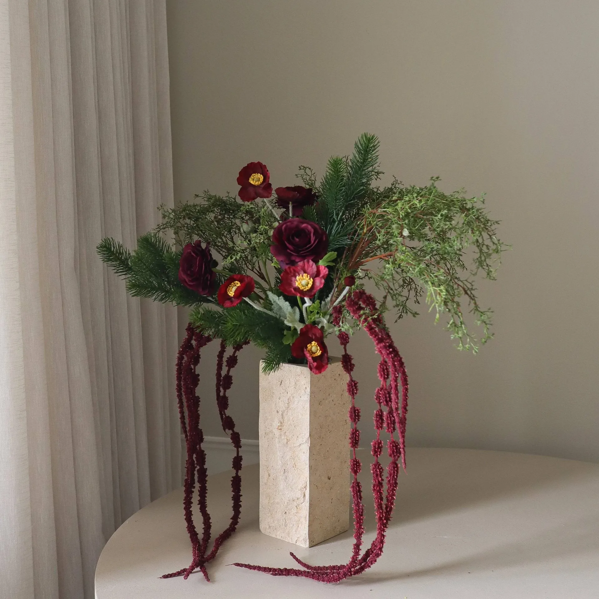 Burnt bloom artificial bouquet, Ranunculus, poppy, allium, amaranth, 90 cm Botané | ボタネ