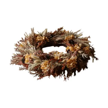 Golden Meadow Wreath 花冠 - アジサイ・ドライグラス・シダ・ラビットイヤー、直径40 cm - Botané | ボタネ