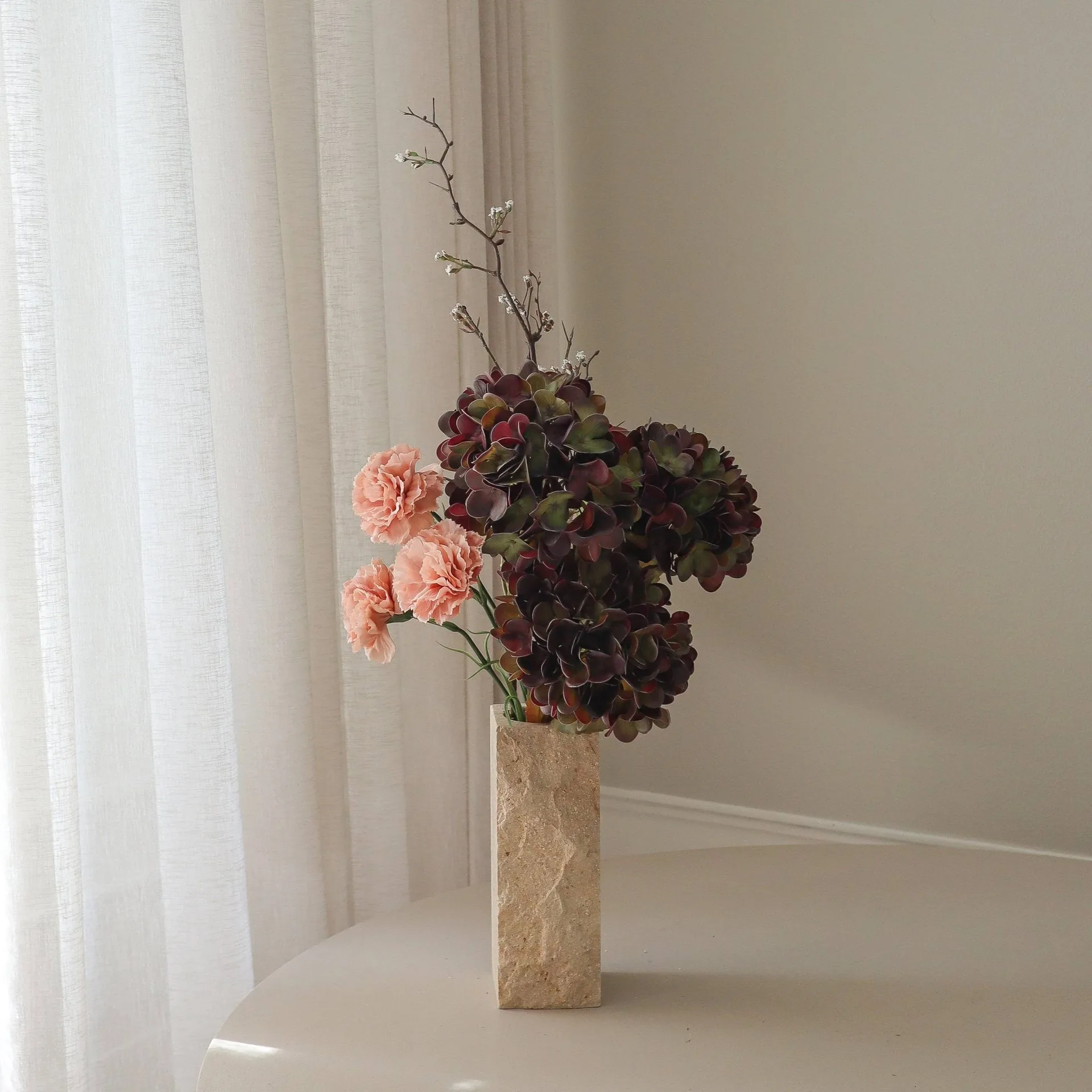 Moody blush artificial bouquet, Hydrangea, carnation, twig, 97 cm Botané | ボタネ