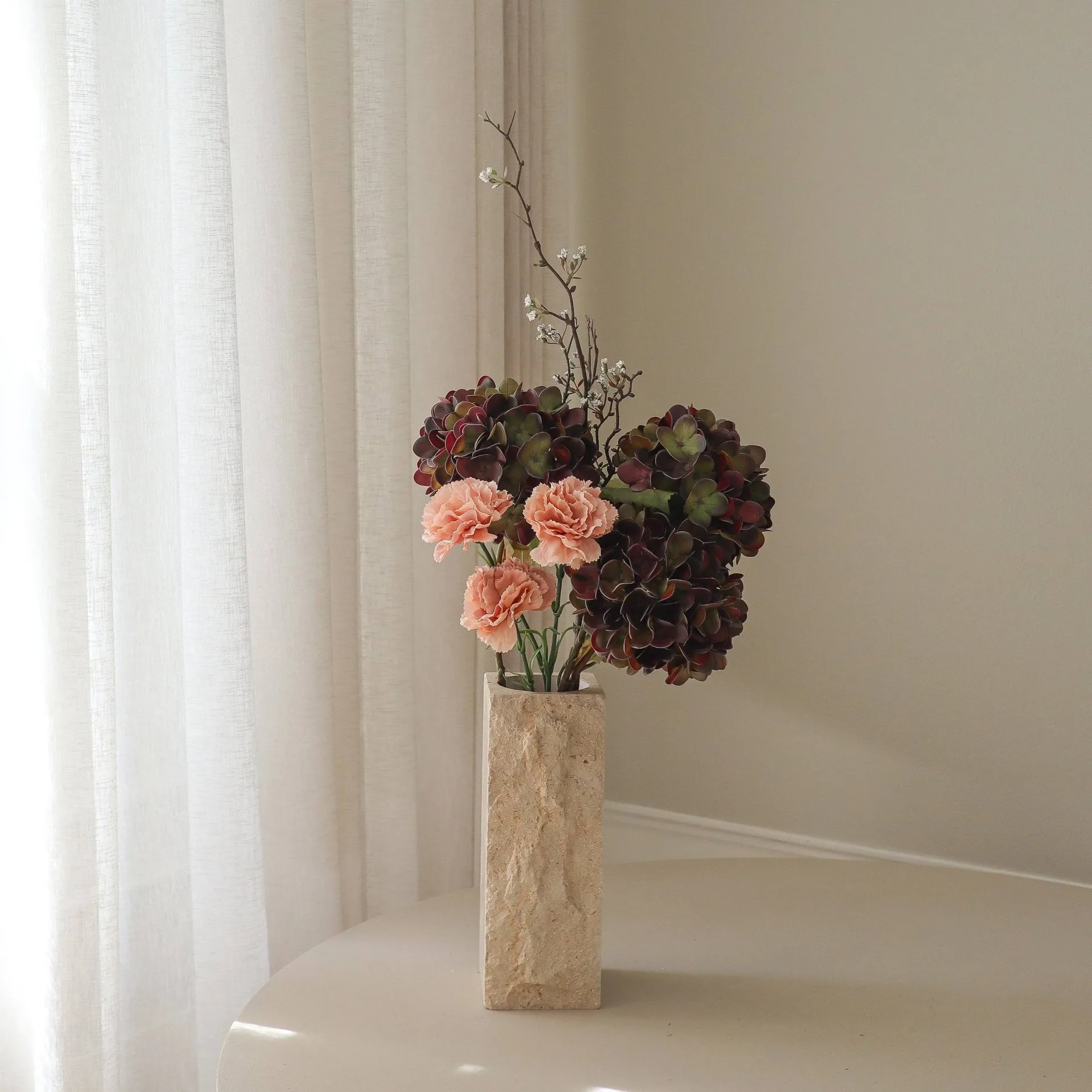Moody blush artificial bouquet, Hydrangea, carnation, twig, 97 cm Botané | ボタネ