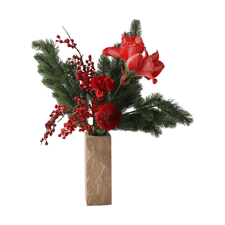 Red spritz artificial bouquet - Amaryllis, carnation, berry branches, spruce branches, 72 cm - Botané | ボタネ