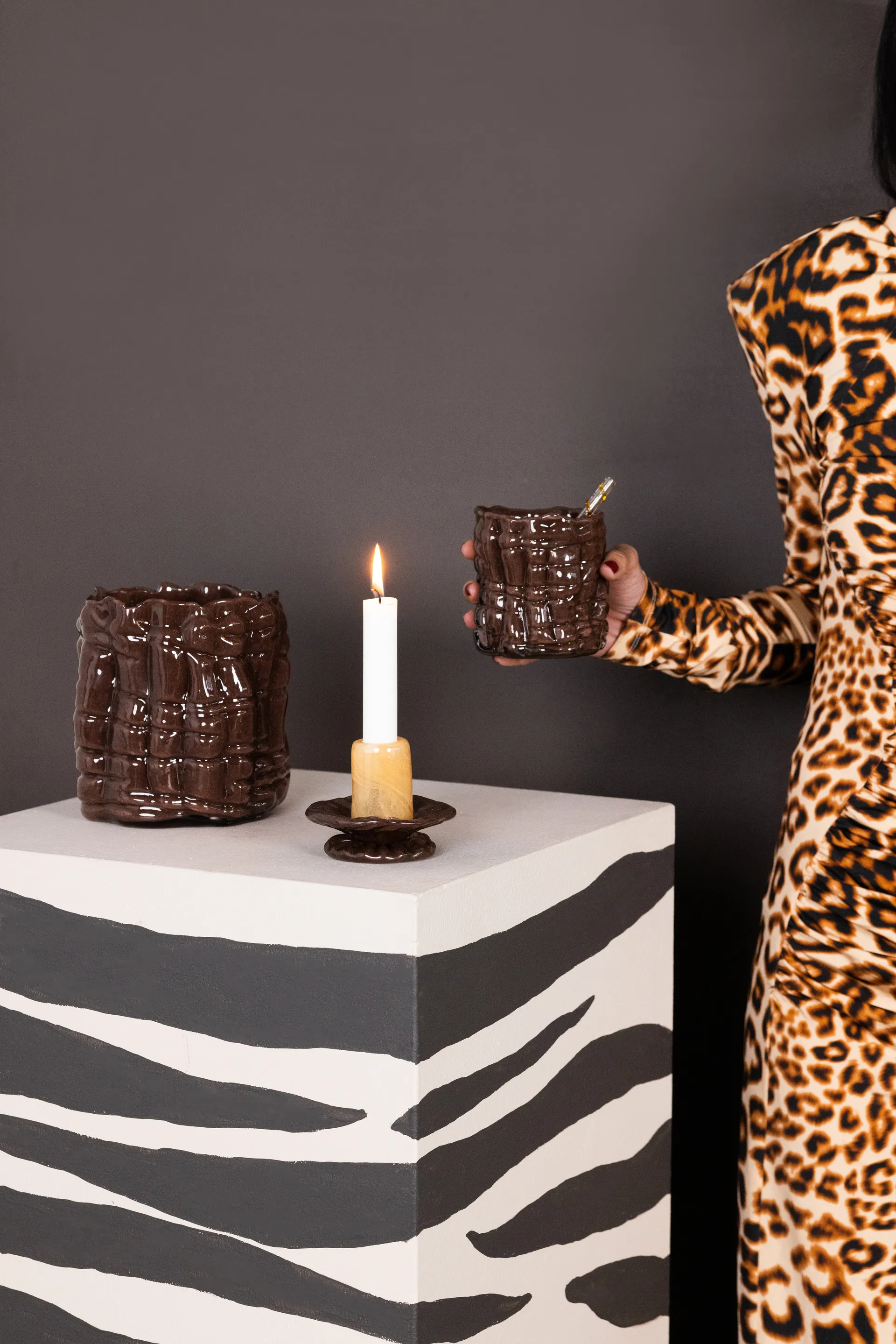 Lara キャンドルホルダー XS 9 cm, Orange-brown Byon | バイオン