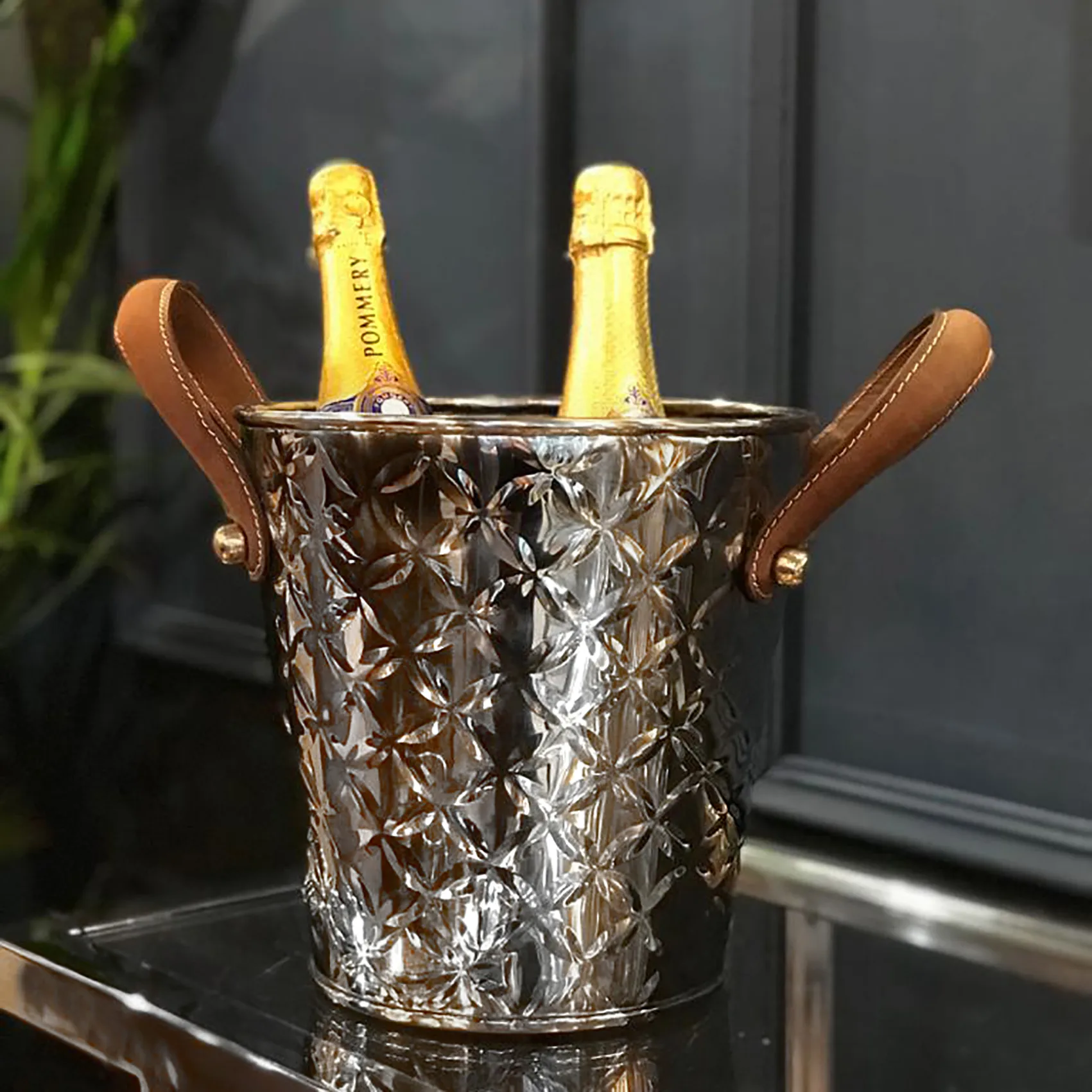 French Fleur ワインクーラー レザーハンドル付き, Stainless steel Culinary Concepts