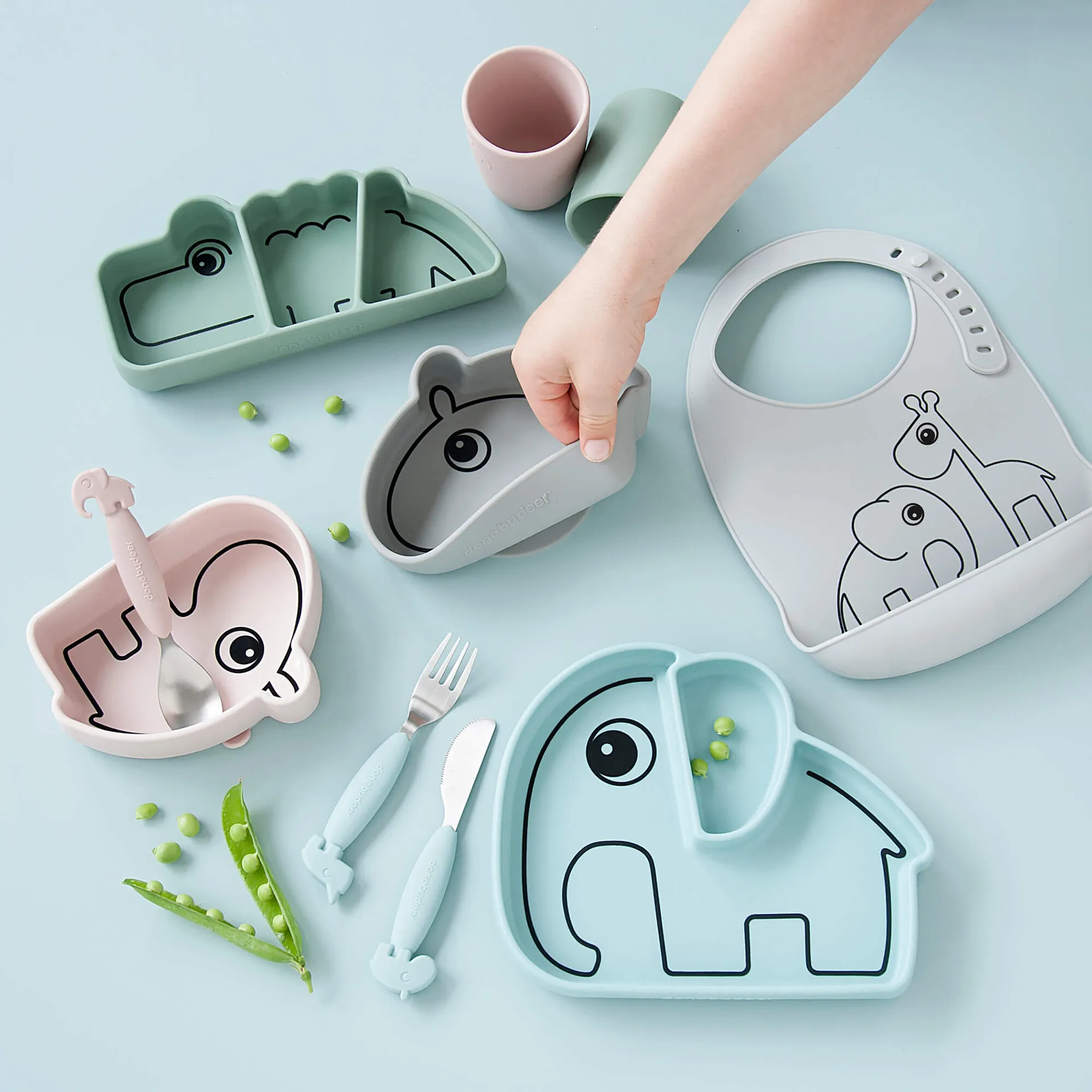 Croco Stick&Stay 子供用プレート 9x21 cm, Green Done by deer