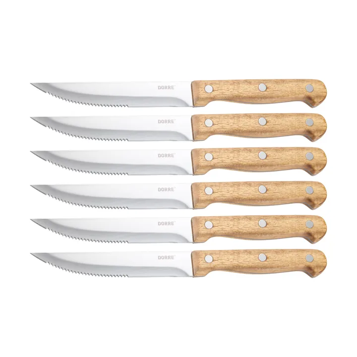 BBQ ステーキナイフ - Stainless steel, 6-pack, acacia wooden box, 22.5x2 cm - Dorre