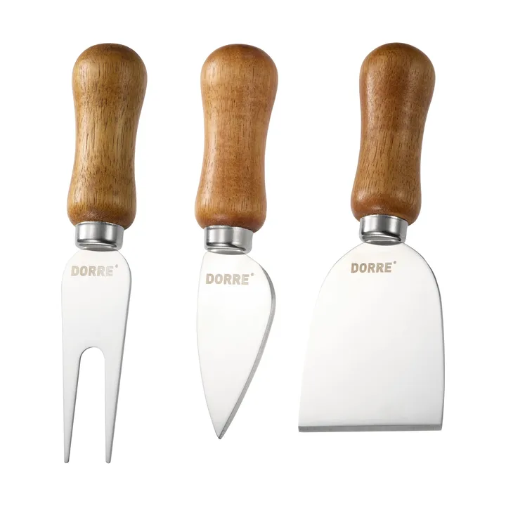 Olva チーズナイフセット - Acacia wood, stainless steel, 3-piece, 13 cm - Dorre