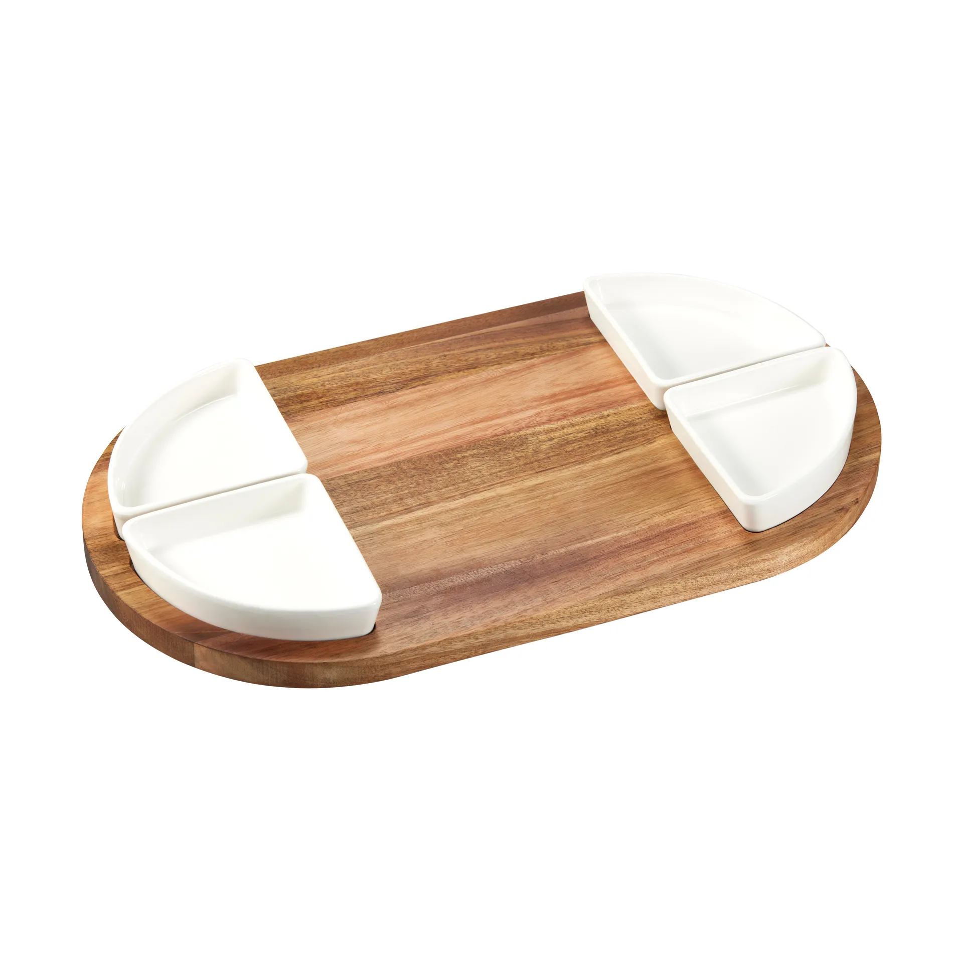 Selina サービングトレイ + ボウル 5個セット, Acacia-white porcelain Dorre