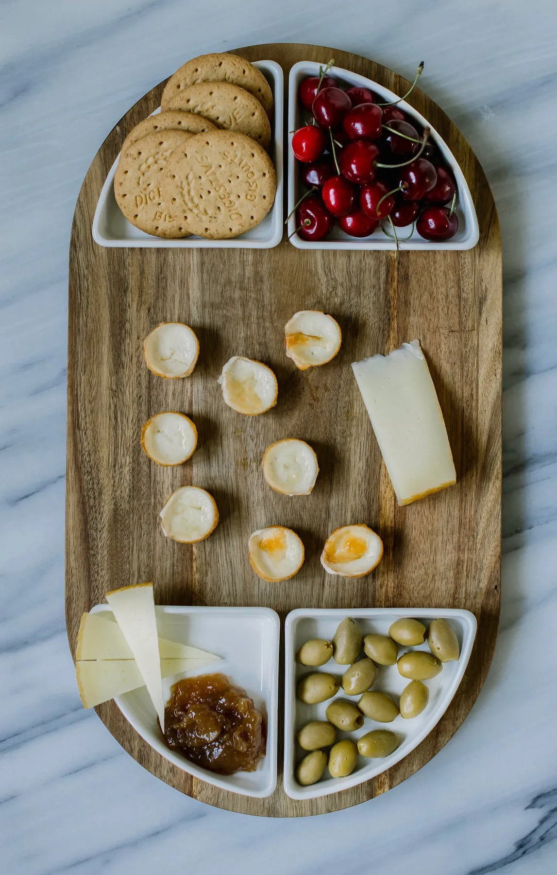 Selina サービングトレイ + ボウル 5個セット, Acacia-white porcelain Dorre