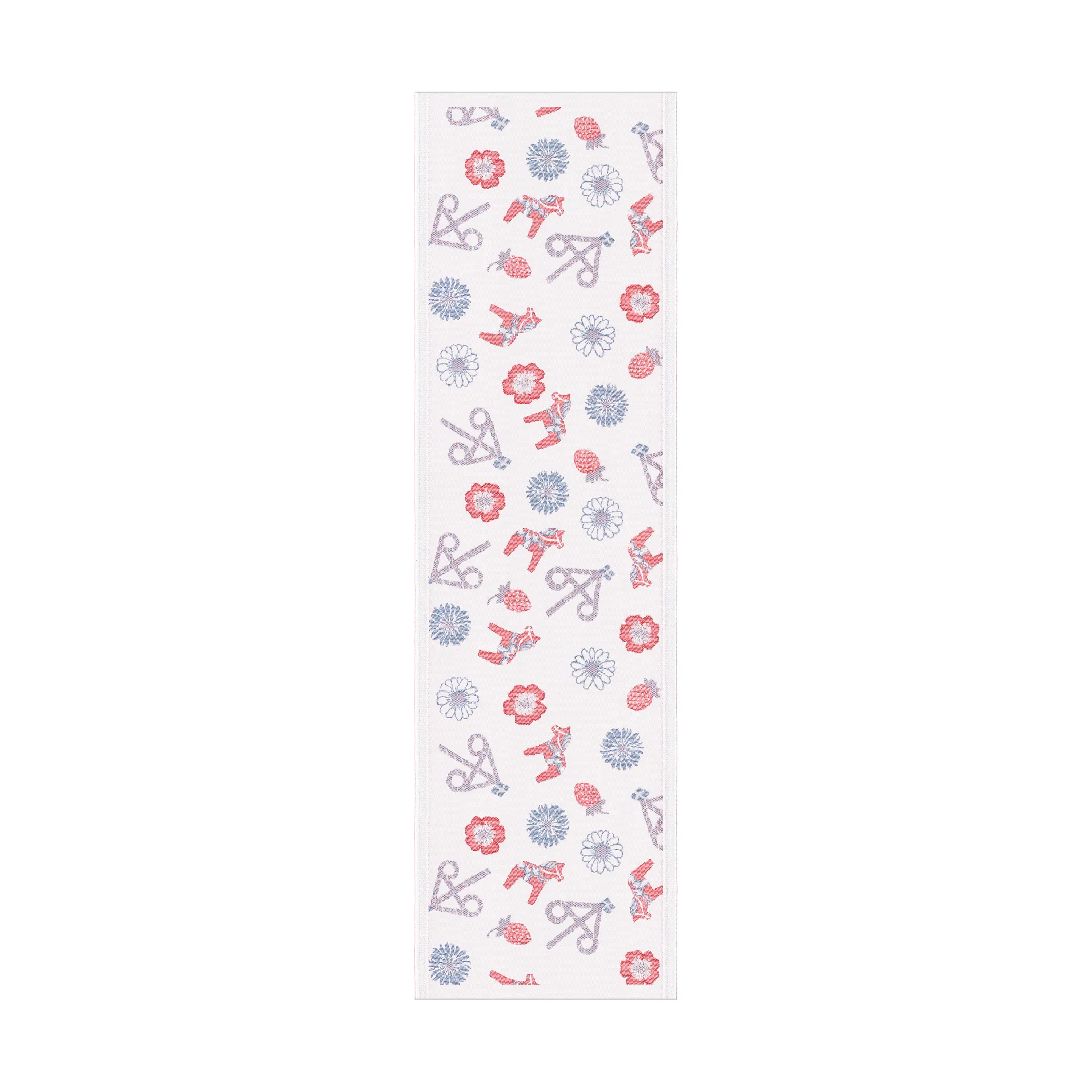 Dalasommar テーブルランナー 35x120 cm, Blue-Red Ekelund Linneväveri