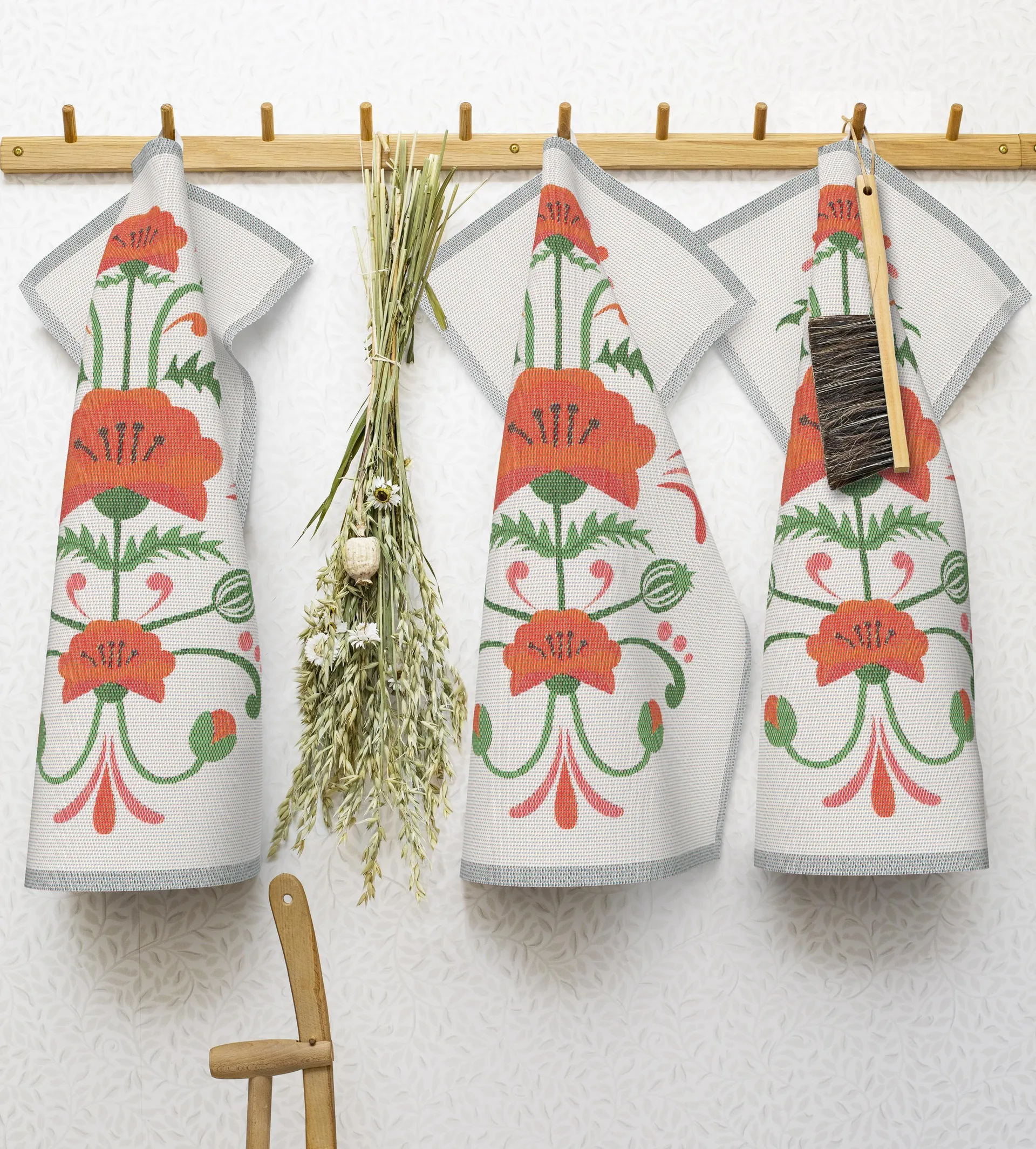 Lindas vallmo キッチンタオル 40x60 cm, Orange-grey Ekelund Linneväveri