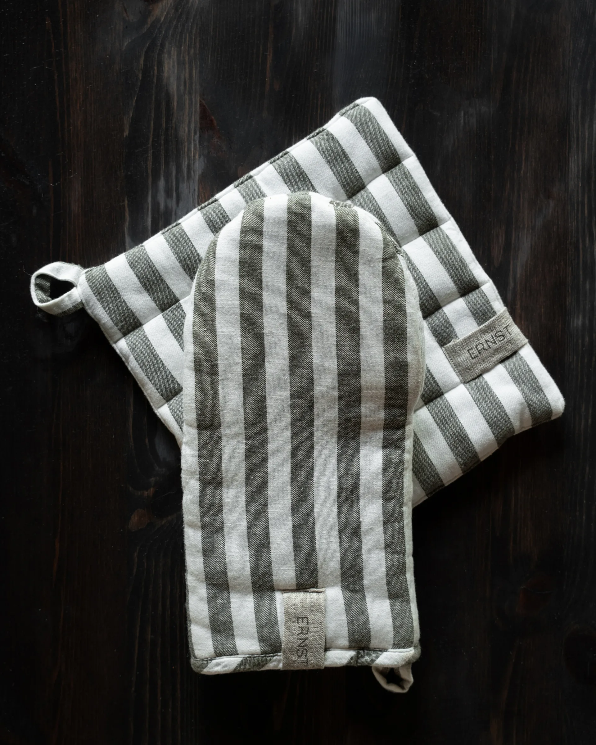 Ernst オーブンミット ワイドストライプ, Sage-white ERNST | エルンスト