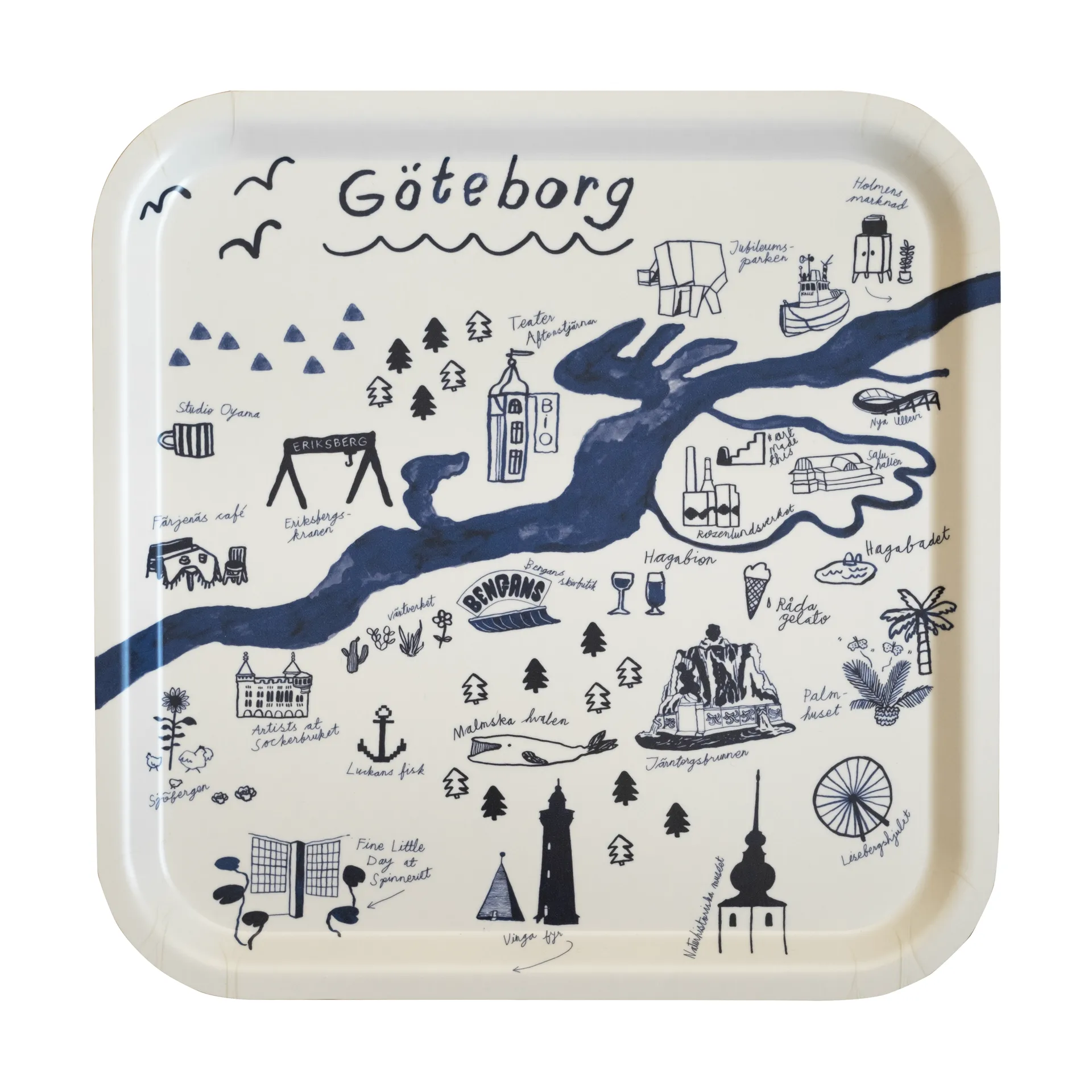 Gothenburg トレイ 32x32 cm, White-Blue Fine Little Day | ファインリトルデイ