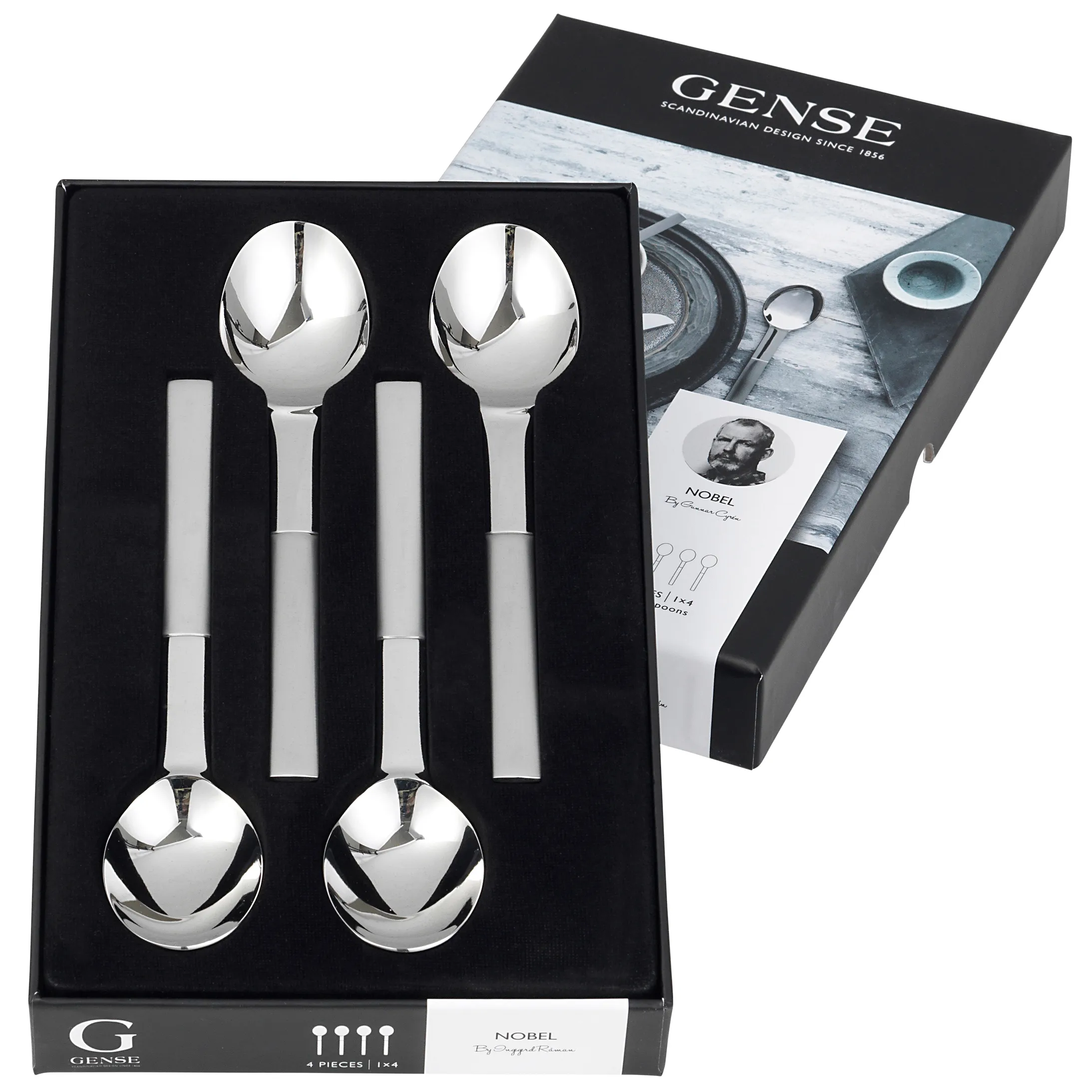 【本家GENSE】ノーベル フィッシュカトラリー ペア 4本 未使用品 Gense | ゲンセ からのNobel スターター & デザート スプーン 4パック