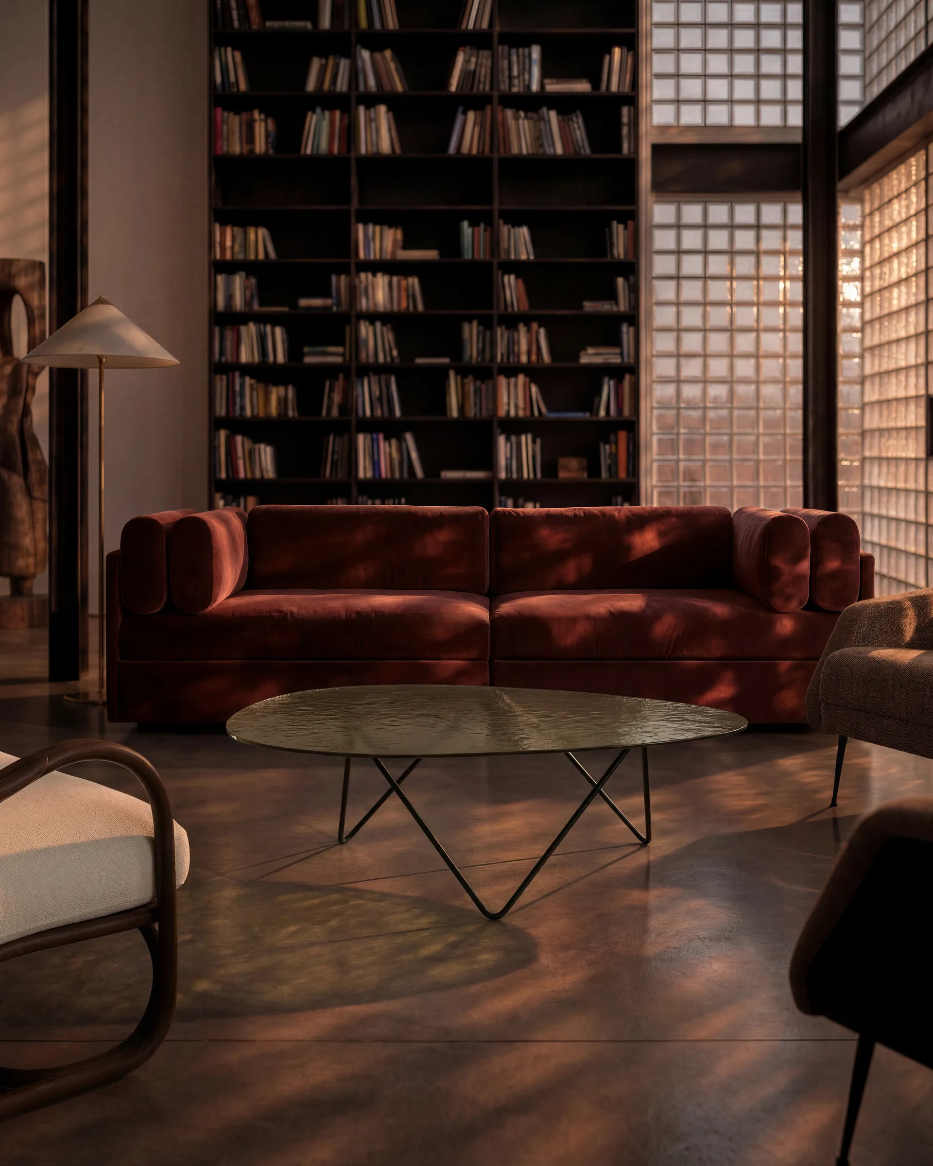 Pedrera ソファーテーブル, Black semi-matte–structured glass transparent GUBI | グビ