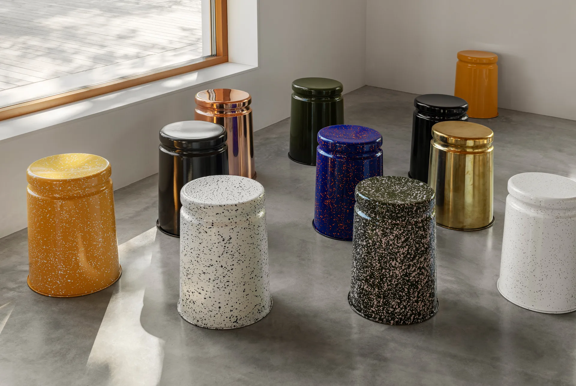 Last スツール Ø32x44 cm, White-blue splatter Hem