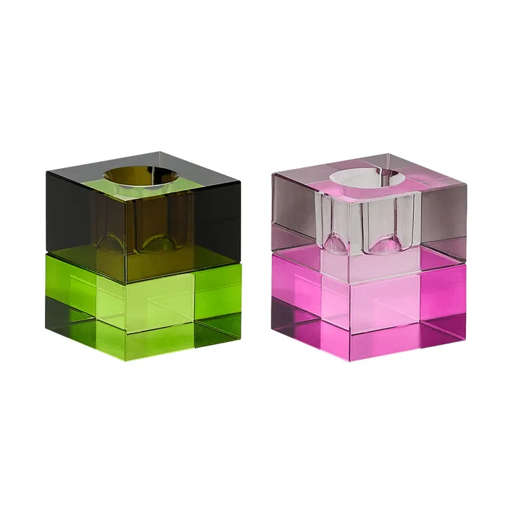 Block キャンドルホルダー 2点セット - Brown-green, gray-pink - Hübsch